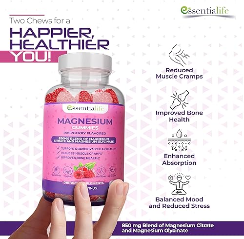 Miniatura 3 de Gomitas de magnesio puro de magnesio 100 mg por porción para dormir y almejas, mezcla de 850 mg de citrato de glicinato de magnesio, despierta