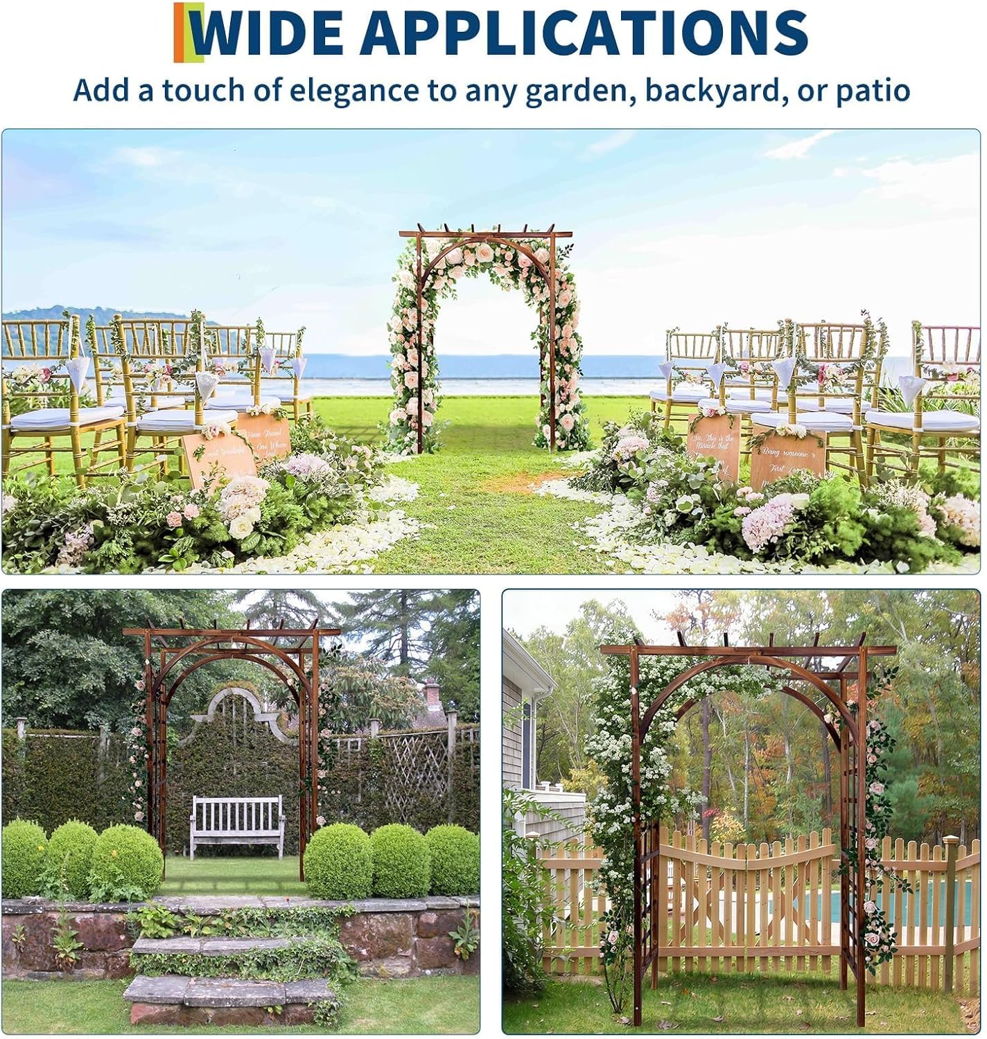 85 in Wooden Garden Arbor,Solid Fir Wood Trellis for Plant Climbing,Wedding Ceremony Decoration Pergola for Garden Backyard,Lawn, Carbonized Wood