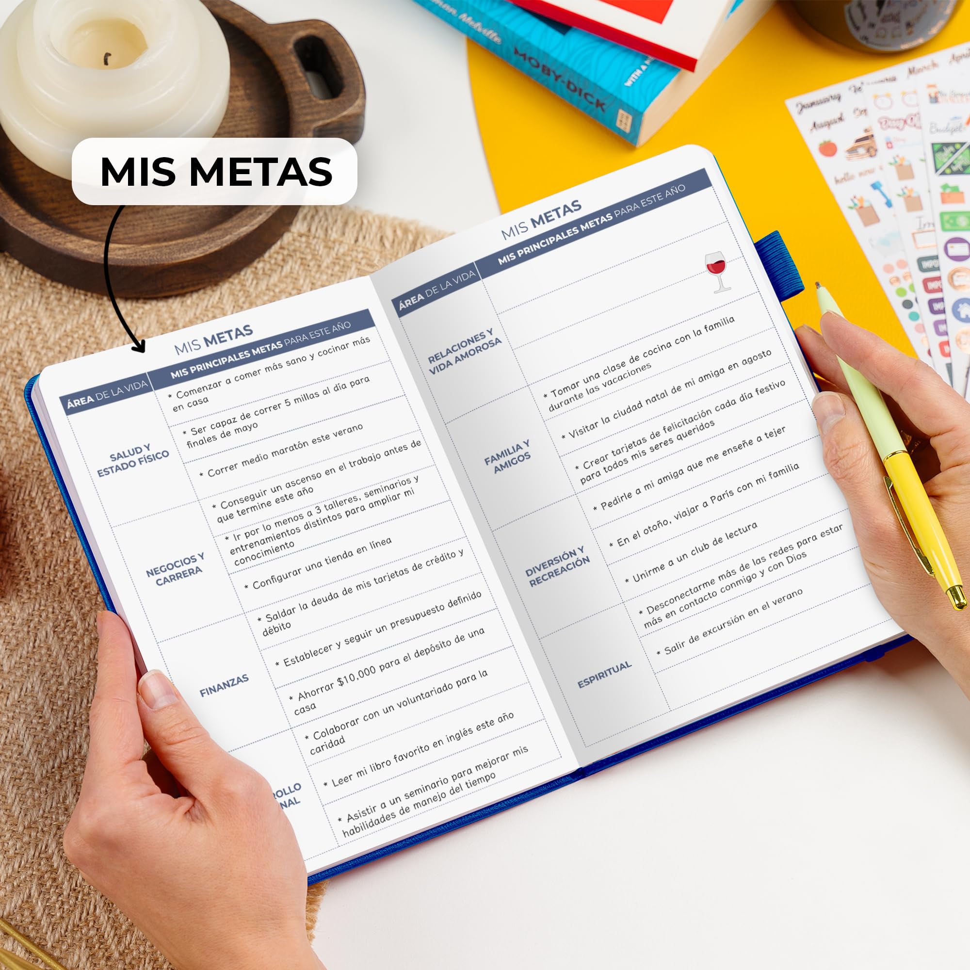 Clever Fox Agenda 2 Edición en Español - Colorida Agenda de Objetivos Semanales y Mensuales, Organizadora de Tiempo, Sin Fecha A5 (Azul místico)