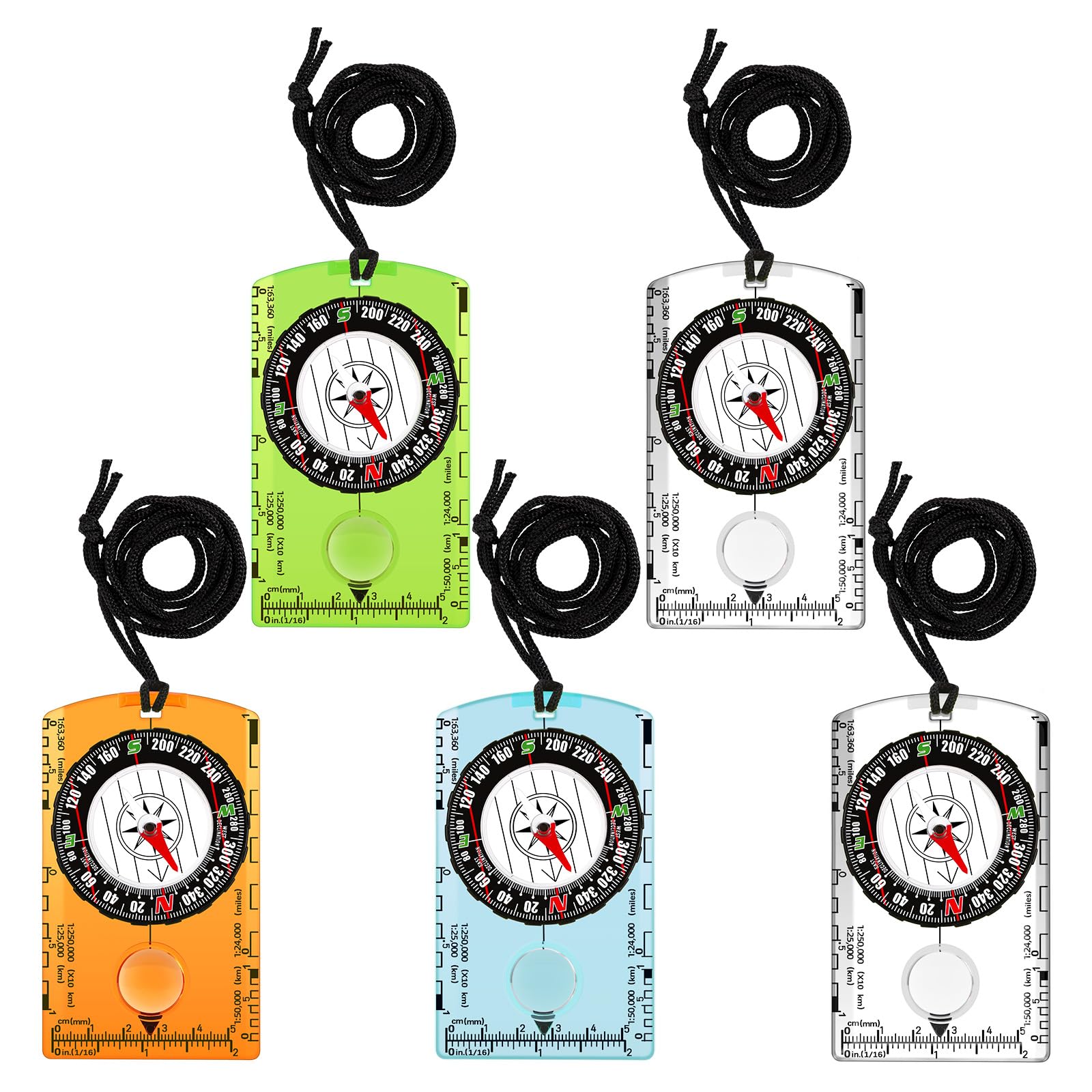 Starvortex 5 Pcs Compass Navigation Set, Multifunctional Magnetic Compas Hiking, Orienteering Kit with Adjustable Lanyard, Math Digital Outdoor Compass with Magnifier for Map Reading