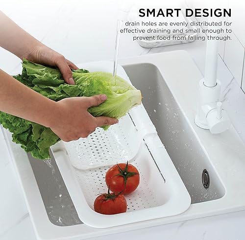 Miniatura 4 de COOK WITH COLOR Coladores para colocar sobre el fregadero  Juego de 2 cestas de colador expandibles  Cesta de lavado de frutas y verduras, colador