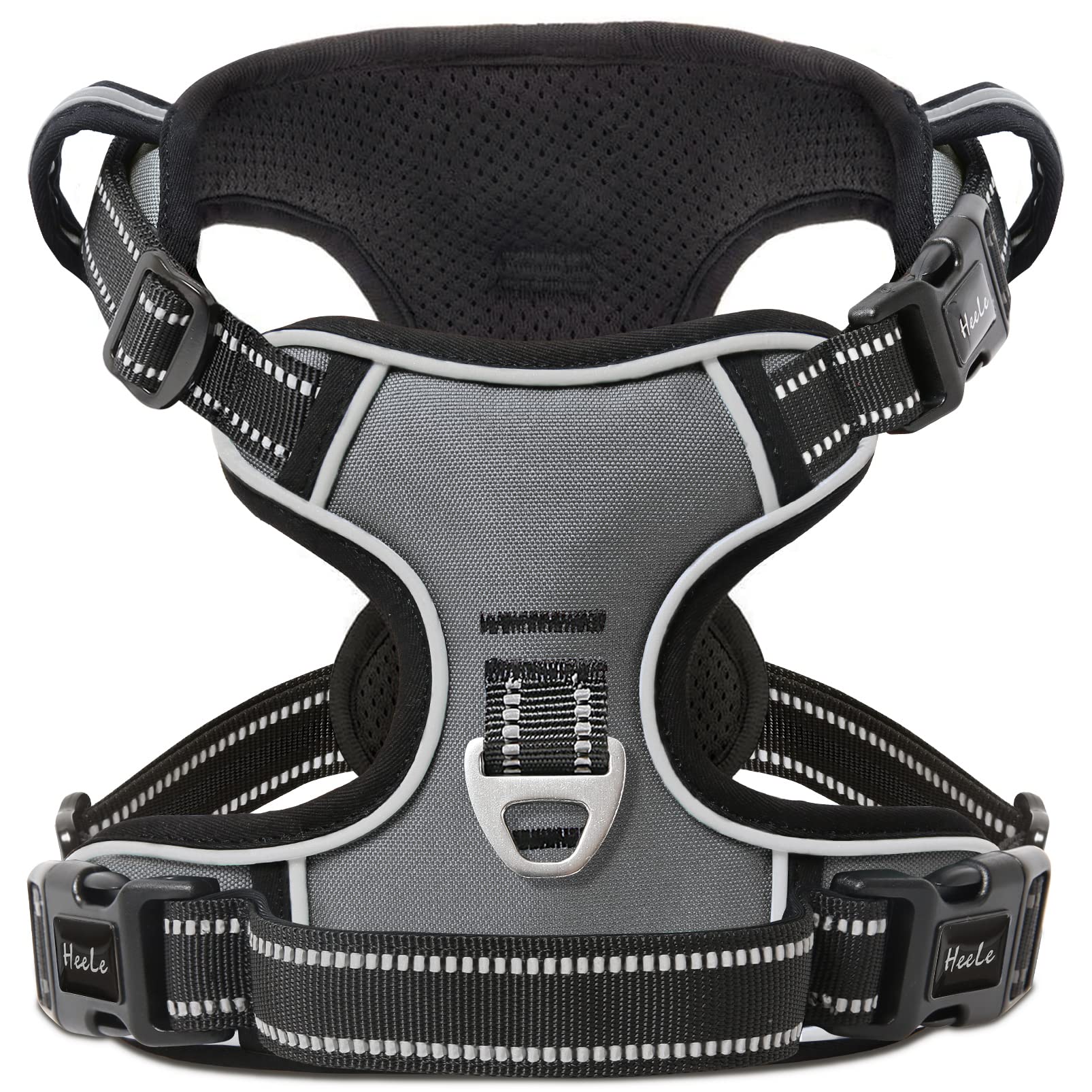 HEELE Pettorina Cane, Imbracatura Sganciata Rapido dal Collo, Pettorina Anti-tiro Riflettente e Regolabile con Maniglia Comoda, Morbida e Imbottita per Cani Piccola Media Grande, Grigio XL