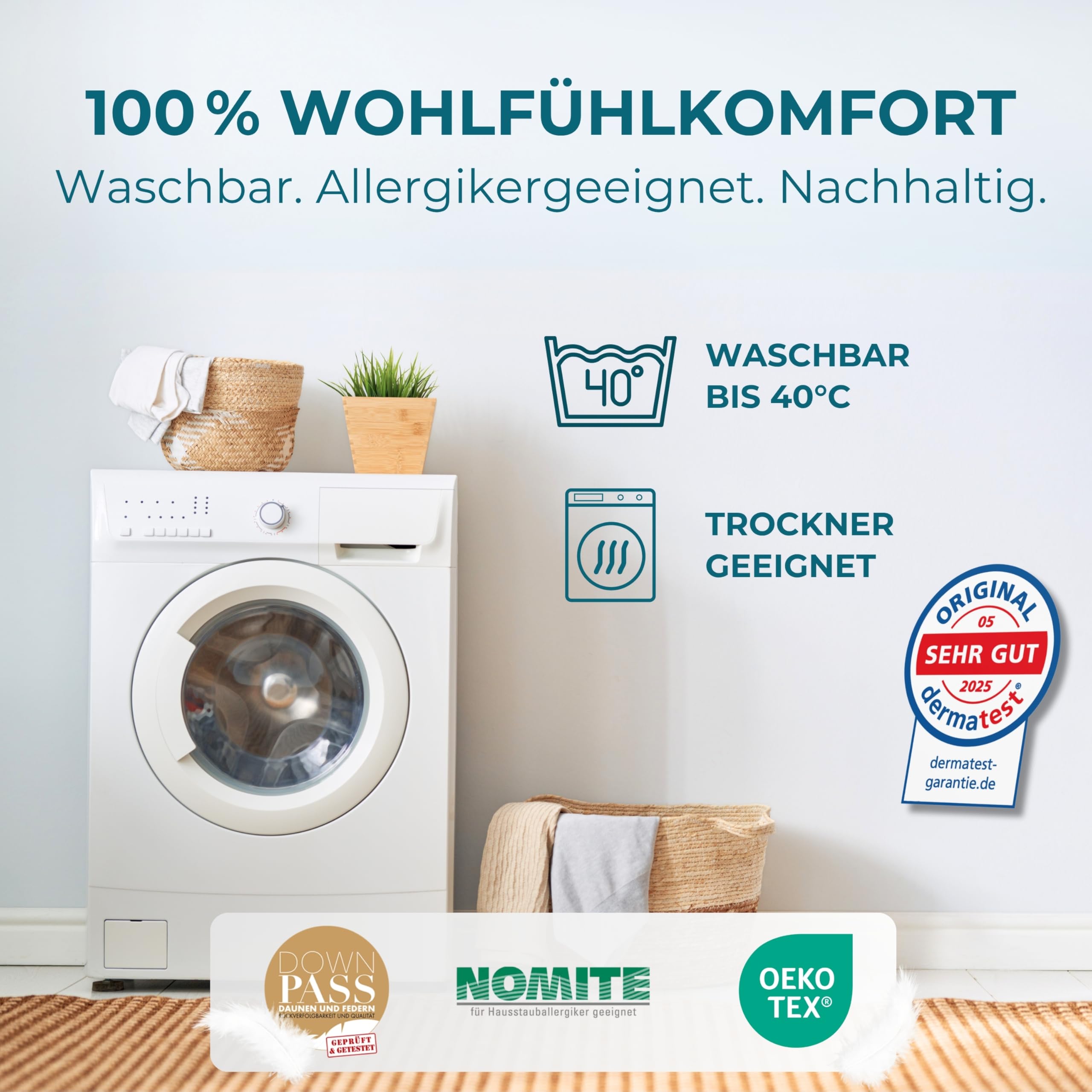 Feder- und Daunendecke 155x220 - Made in Germany | Traumhaft flauschig mit 100% Federn & Daunen | Bettdecke 155x220 - Allergiker geeignet | Daunenbettdecke | Sommerdecke | Federbett | Oeko-Tex