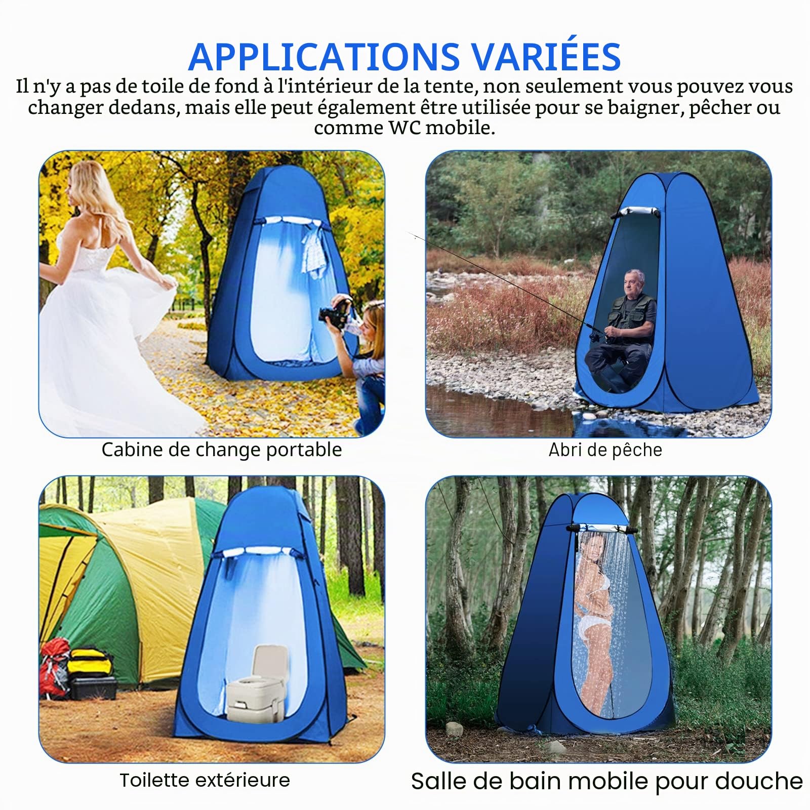 Tente de Douche Pop Up Toilette Cabinet de Changement Camping Abri de Plein Air Vestiaire Extérieure Intérieure Portable,Toilettes extérieures instantanées pour Camping randonnée Plage,Bleu