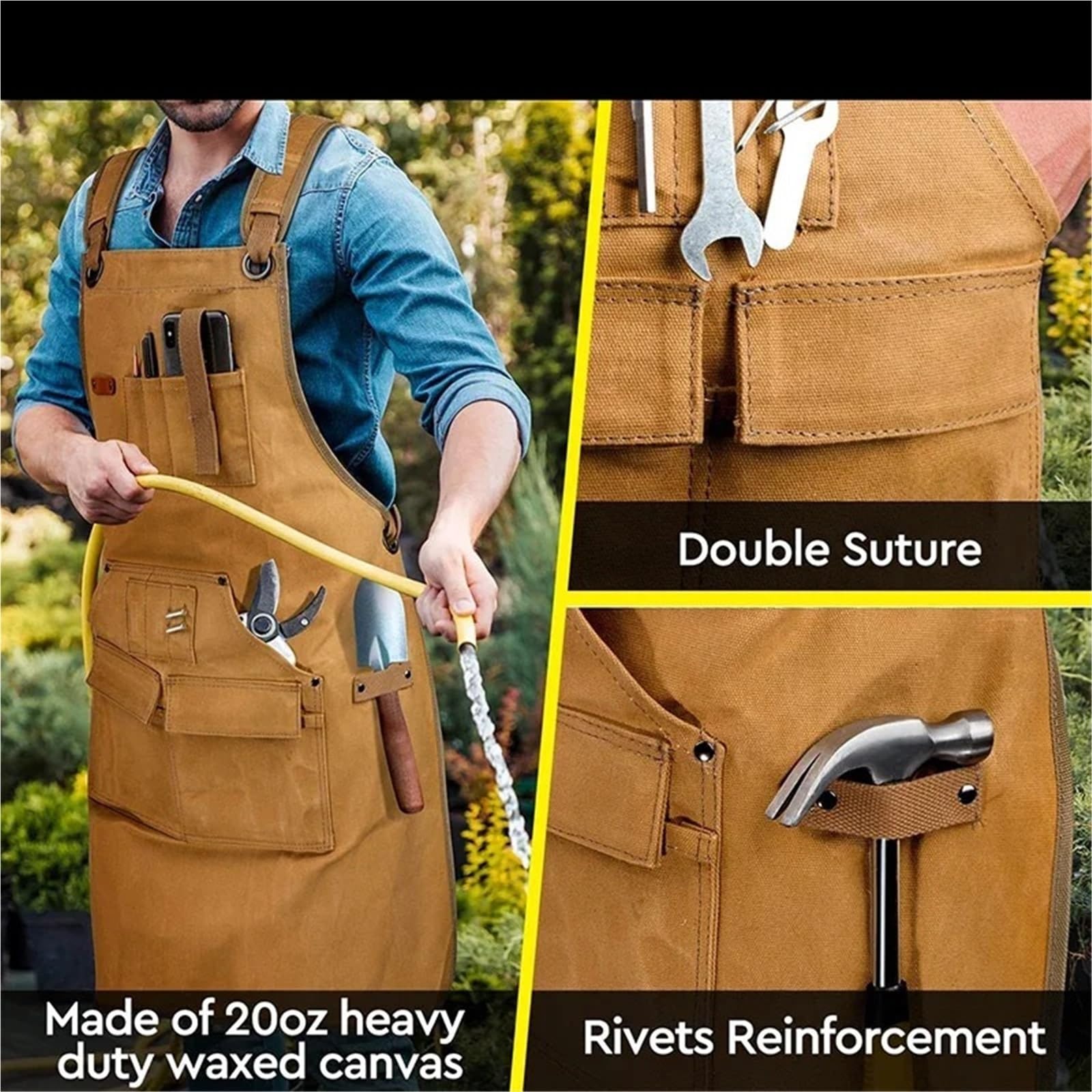 Grembiule da lavoro con tasche for attrezzi resistente in tela unisex cinghie incrociate sul retro regolabili for la casa di pittura falegname Per Giardino