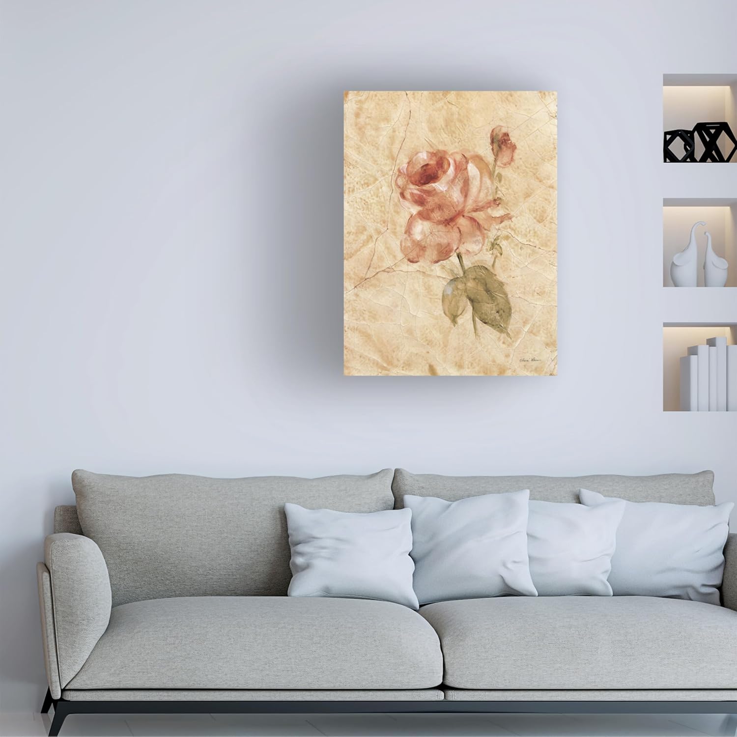 Vintage Red Rose on Cracked Linen Canvas Art