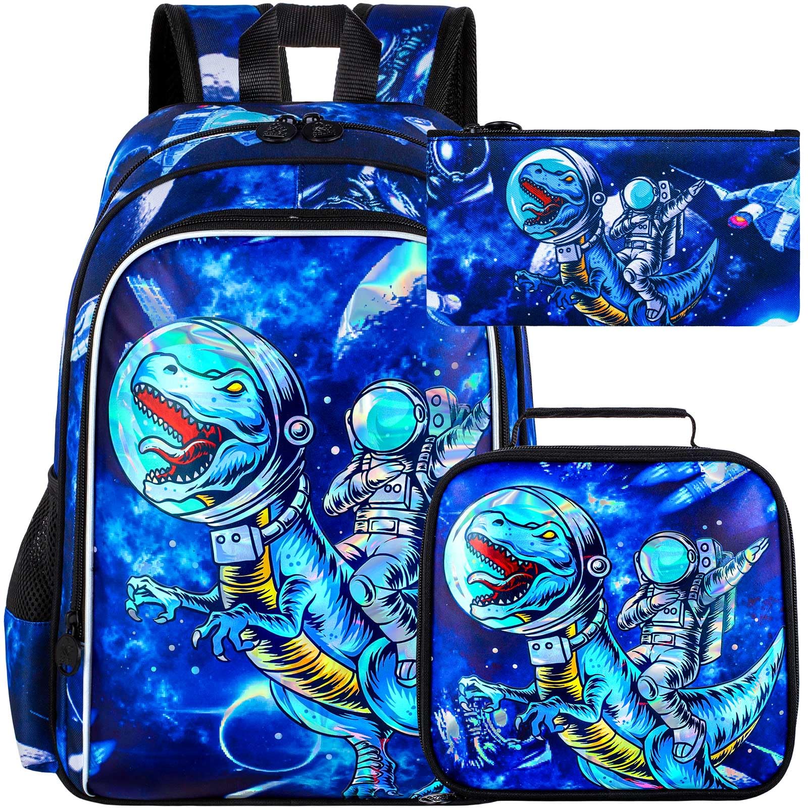 UFNDC 3PCS Boys Backpack,16”Kids Dinosaur Bookbag with Lunch Box, School Bag for Elementary Toddler