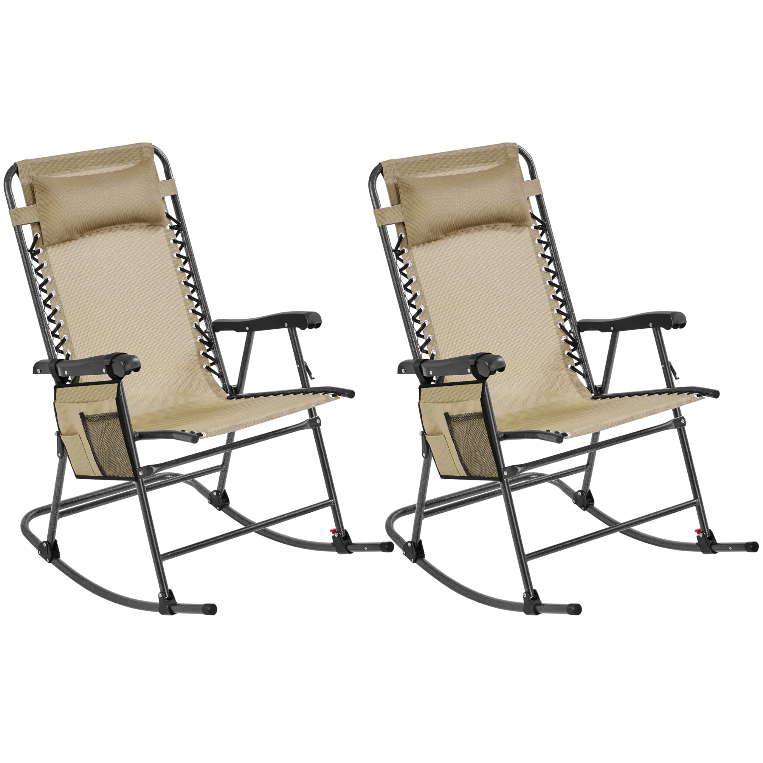 Yaheetech Rocking Chair Set of 2 Outdoor Zero Gravity Folding Chairs with Cupholder/Pillow Rocking Chairs Foldable Outdoor Lounge Chair for Outside Lawn Ergonomic Design for Rest, Beige