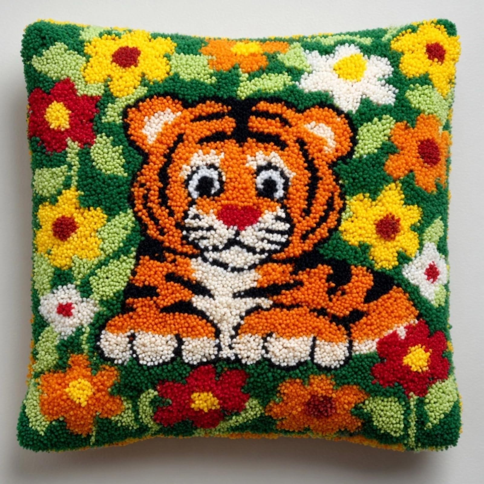 AxiangziK Latch Hook Pillow Kits with Yarn,Flowers and Tigers