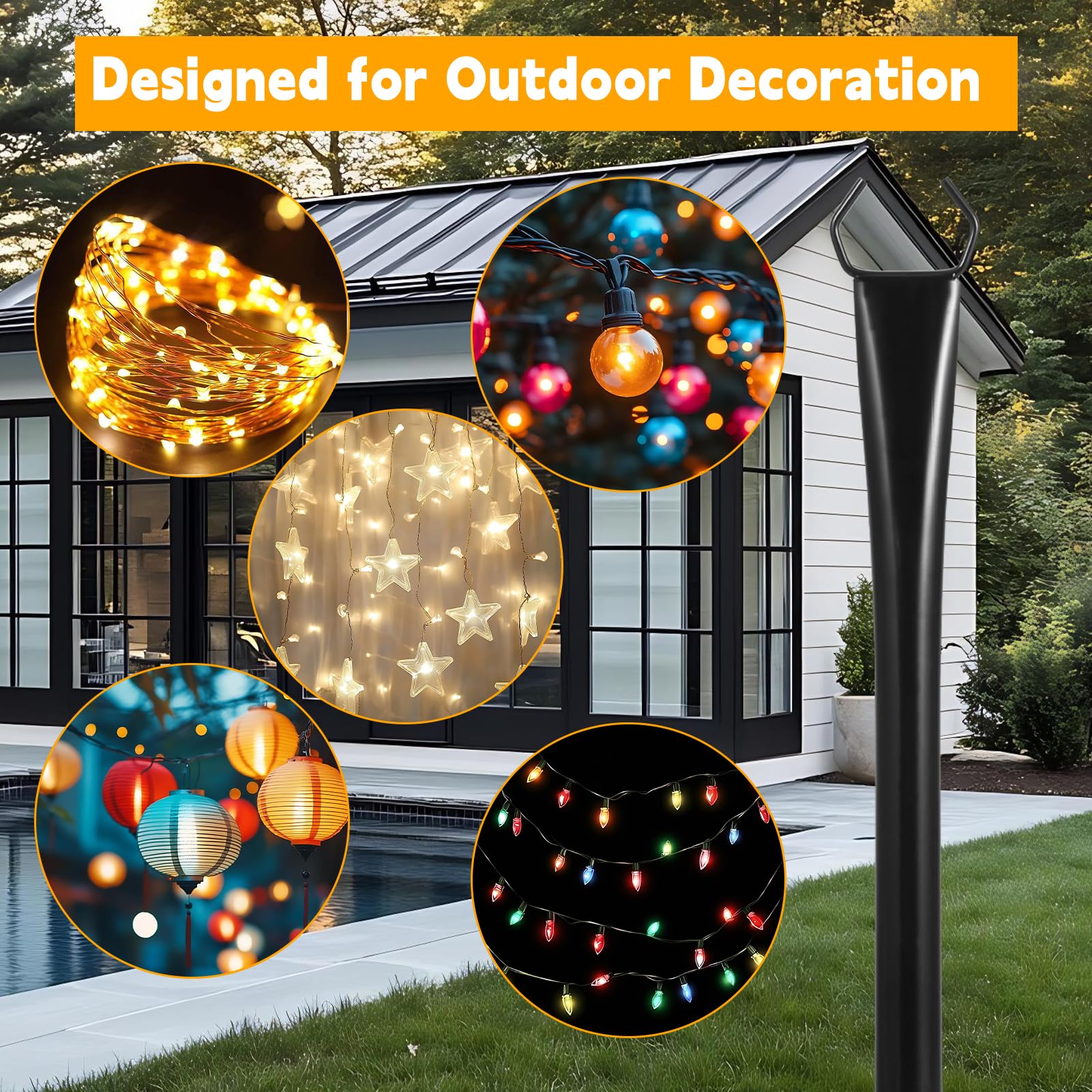 Confezione da 2 pali luminosi da 2,8 m, per esterni, con forcella, supporto in metallo per patio, cortile, terrazza