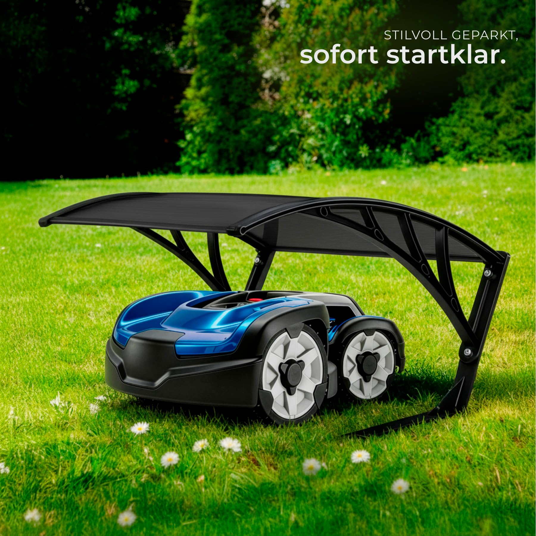 tectake® witterungsbeständige, stabile Mähroboter Garage, 81 x 100 x 48 cm, große Grundfläche, gewölbtes Dach für Wasserablauf, Überdachung UV und Wind Schutz Bodenverankerung - schwarz