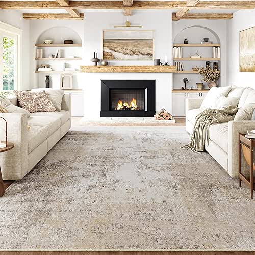 8x10 Washable Area Rug Beige Grey Abstract Living Room Bedroom