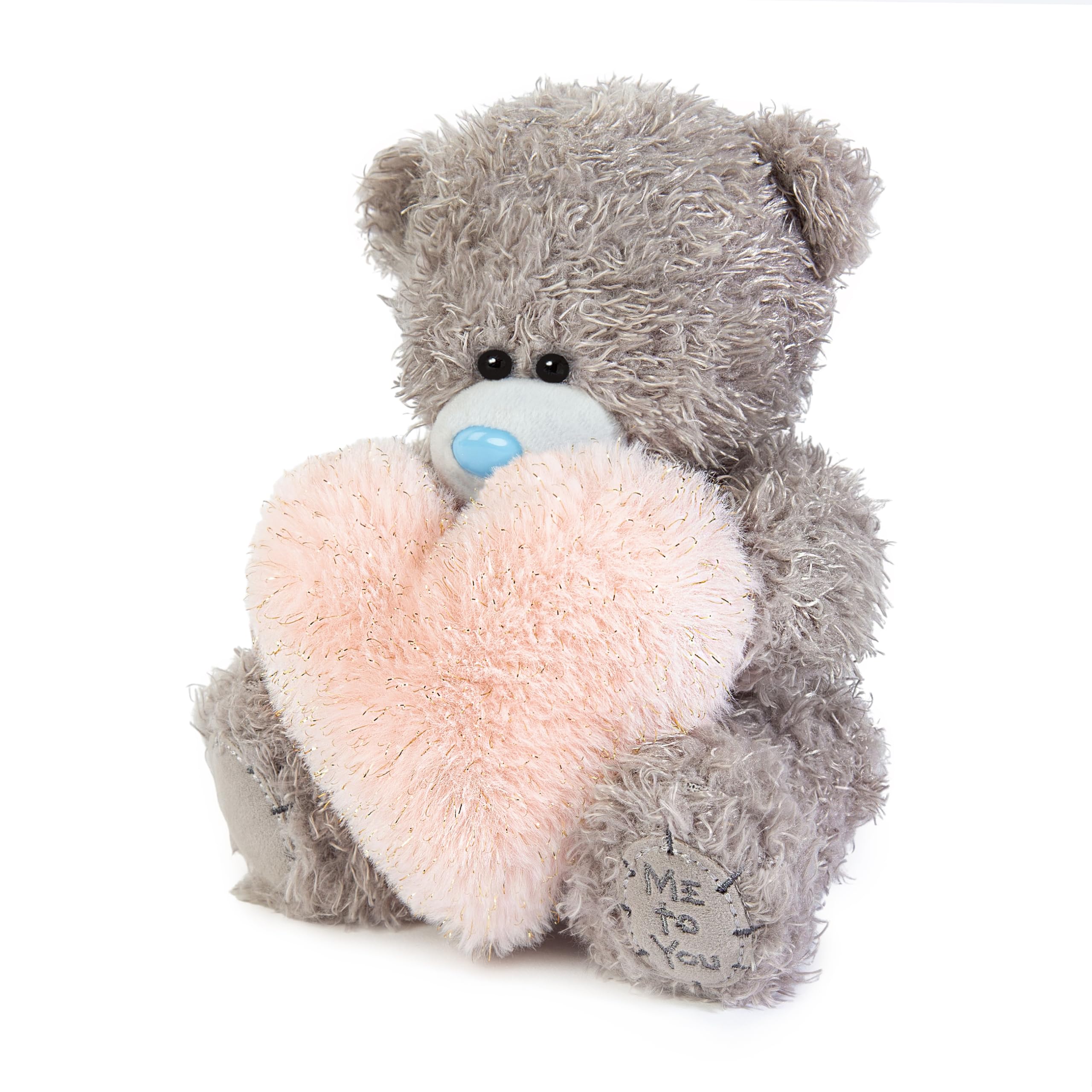 Me to You Tatty Teddy Plush 15cm-High 'With Love' Bear Holding Fluffy Heart On Luxury Gift Plinth - Official Collection, Grey - Image 4