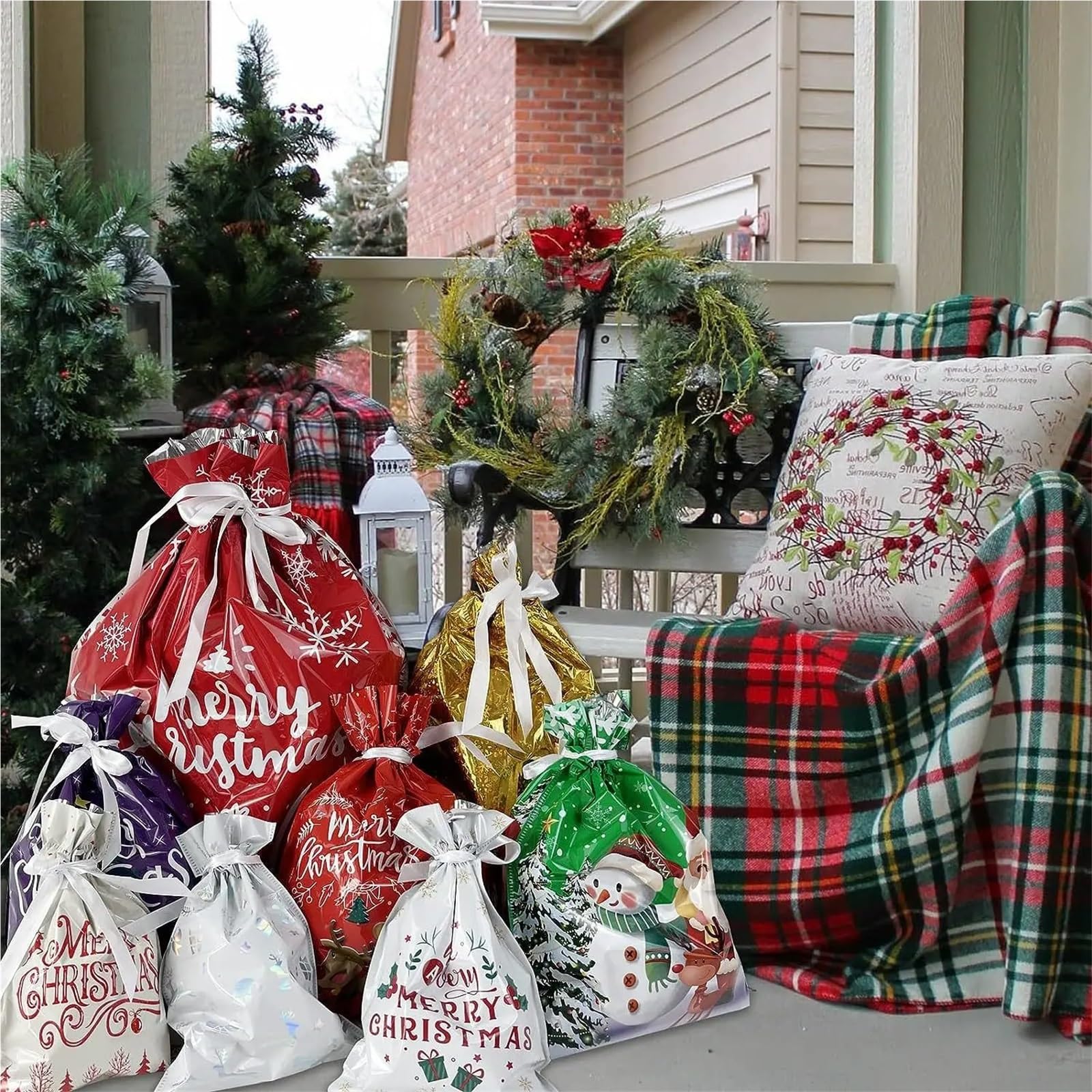 Bolsas Regalo Navidad 10 bolsas de regalo navideñas con cordón, grandes, for dulces y galletas, for decoración del hogar(25-44x57cm)