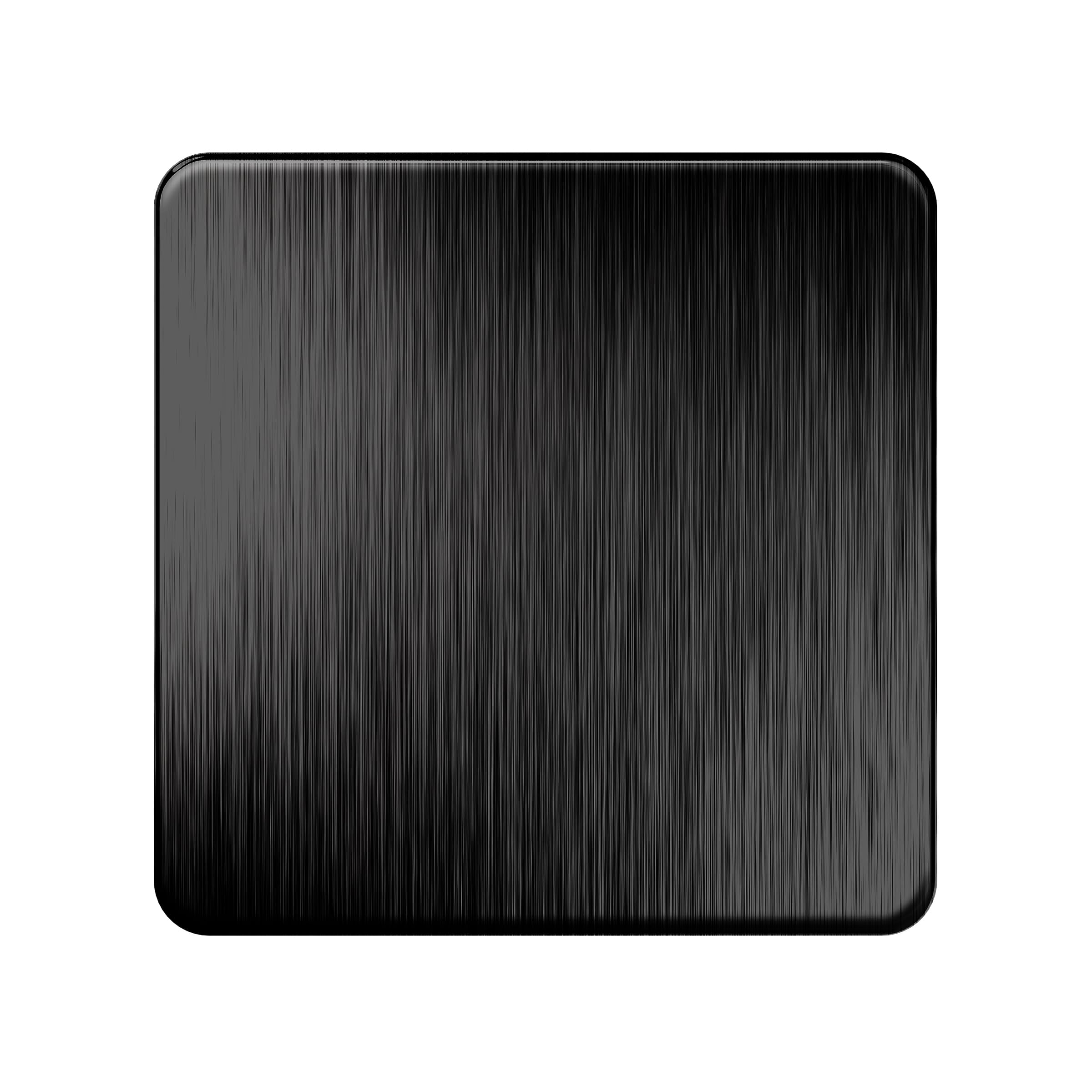 LIDER Screwless 1-Gang Blank Metal Faceplate, Blank Plate for Wall Socket, Flat Cover for Standard UK Pattress Boxes, Durable Metal Material, Round Edges, UKCA Certified, Brushed Black