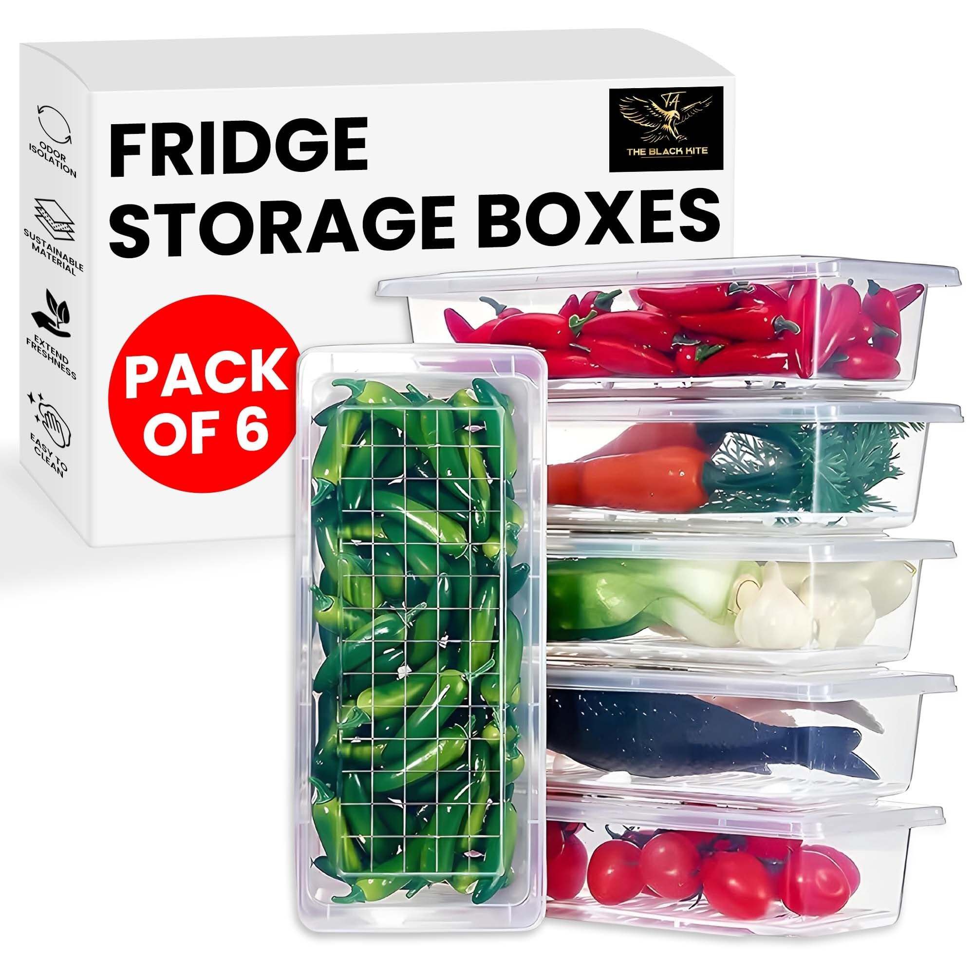 THE BLACK KITE Fridge Storage Boxes |1500ml - Pack of 1 | Fridge Storage Containers | Refrigerator Storage Containers For Kitchen | Fridge Accessories | Vegetable Organizer Tray (B0CTQCKP98) Amazon Price History, Amazon Price Tracker