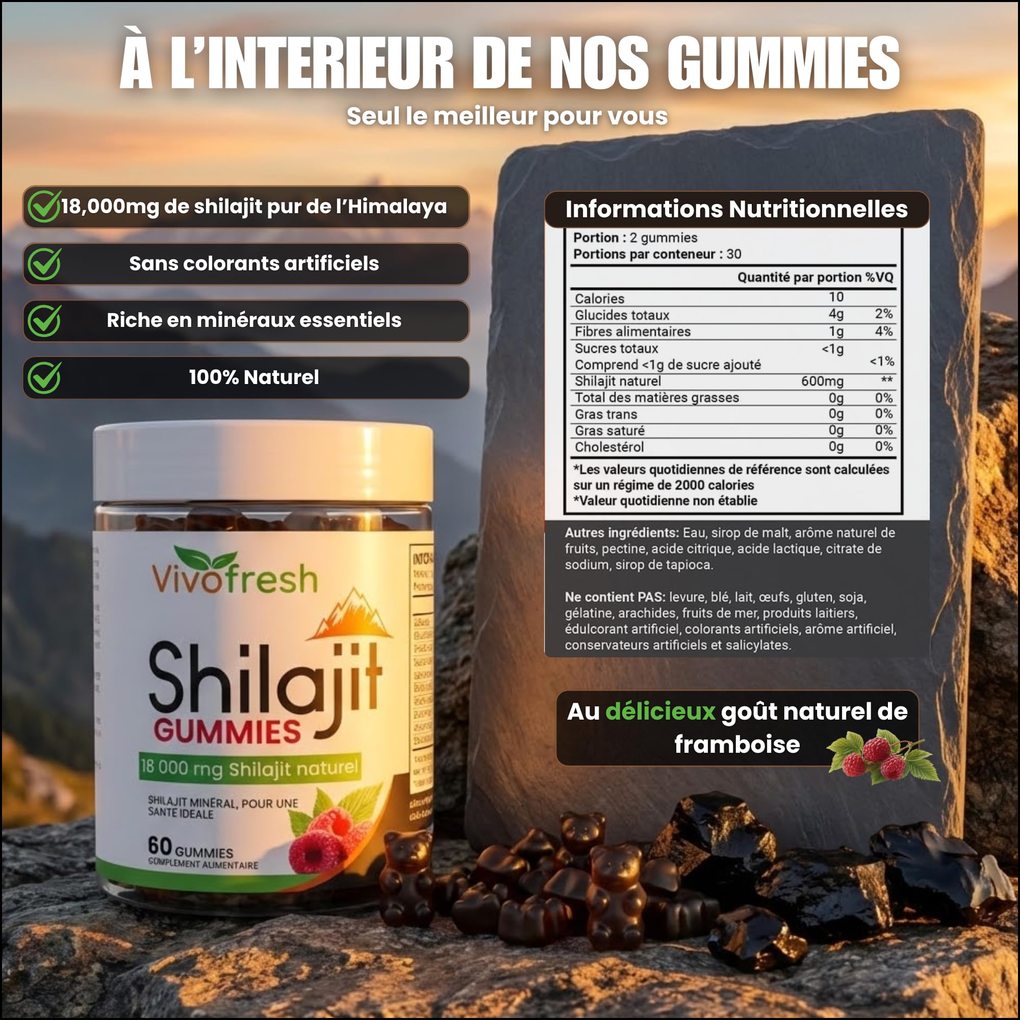 Shilajit Pur Himalaya 18000mg | 60 Gummies Haute Dose | Énergie Performance Vigueur | Boost Métabolisme | Format 1 Mois | Complément Alimentaire Naturel