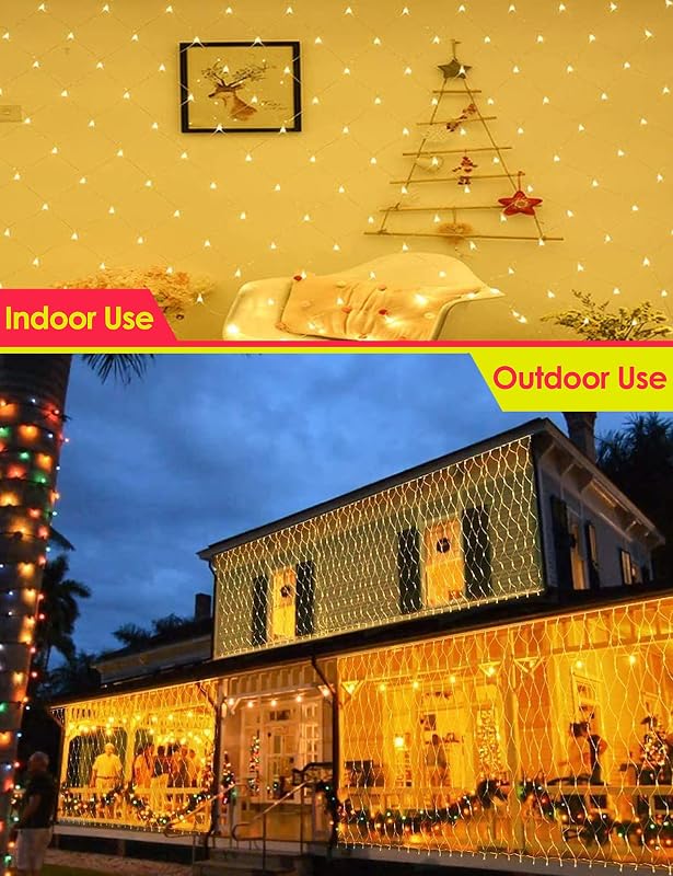 DIWUJI 204 LED Hálós Fényfüzér 3m x 2m Meleg Fehér Szolár USB Vízálló Karácsony