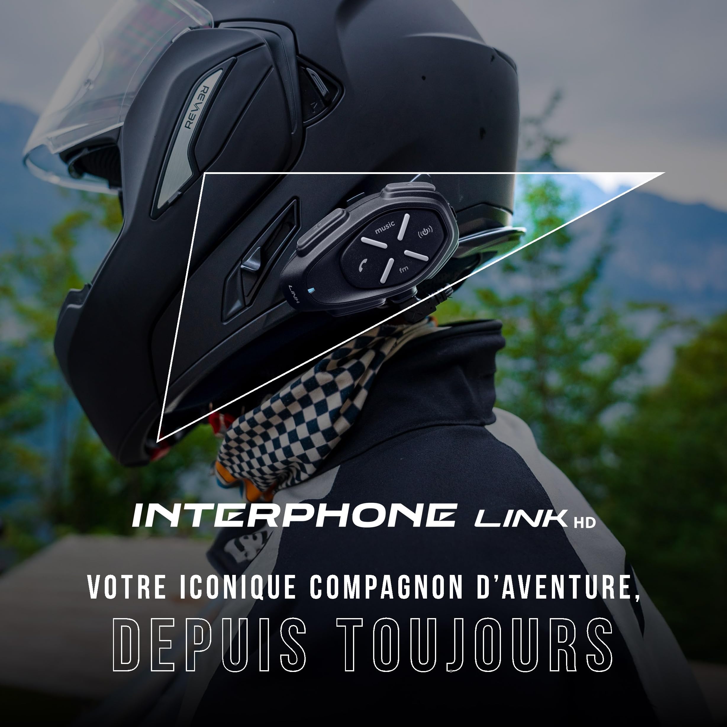 Interphone Intercom Link HD Mono – Intercom Moto pour Communication Pilote-Passager, Entre Pilotes ou Motos jusqu'à 300 m – avec Bluetooth 4.2 pour GPS et appels – Autonomie 20 h et étanchéité IP67