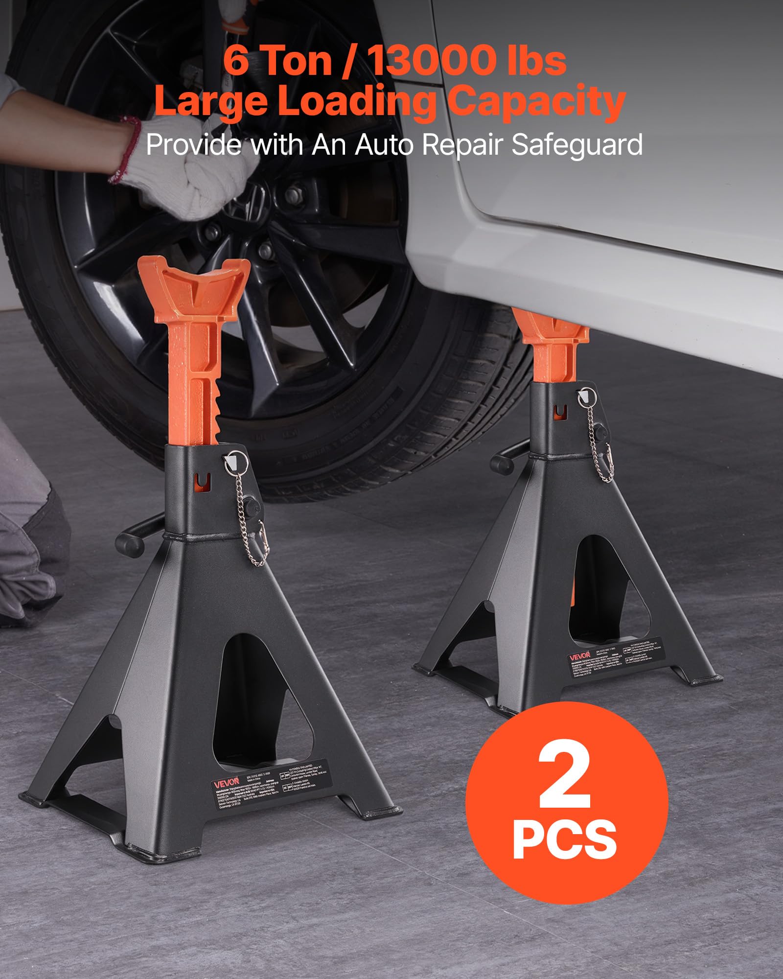 VEVOR Caballetes para Coches Capacidad de 6 t, Gatos Estabilizadores Altura Ajustable de 370-580 mm, de Acero Resistente con Doble Bloqueo para Levantar SUV, Camionetas, Automóviles, UTV/ATV, 1 Par