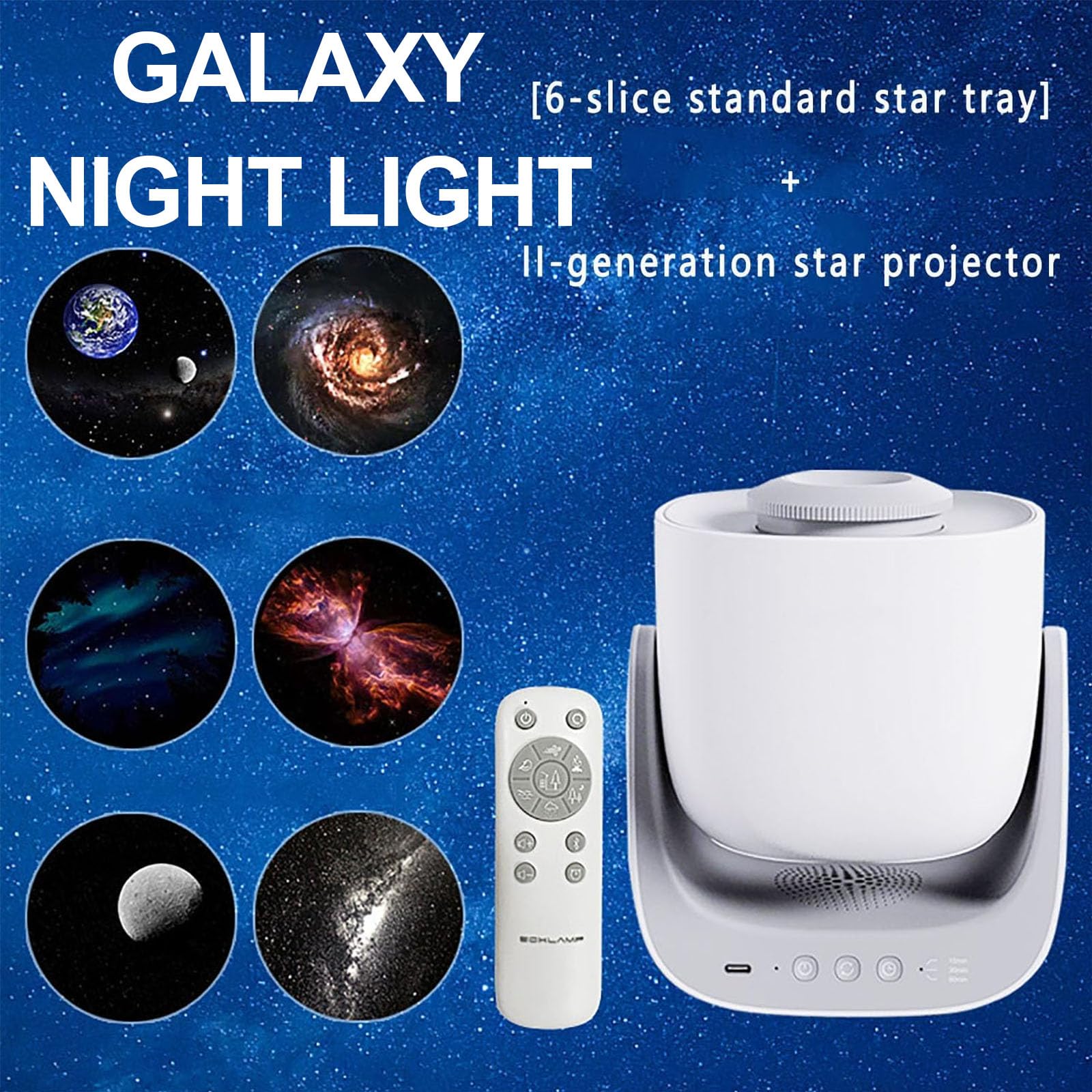 Veilleuse Galaxie, Projecteur Ciel Étoilé LED avec 6 Disques d'Étoiles, Portée de Projection de 2,8 m et Zone de Projection de 12 m², Idéal pour décorer fêtes, anniversaires, réunions de famille et