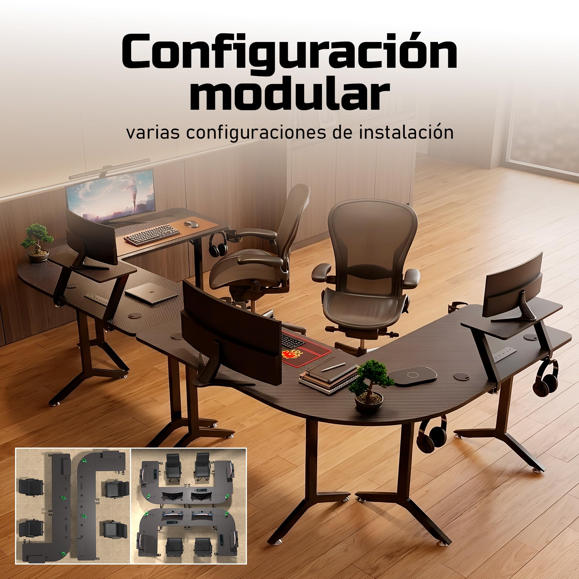 Unicview Escritorio Esquinero o Lineal 2 en 1 para Gaming y Oficina, Mesa en L Modular 146x146 cm con Soporte Monitor, Mesa Esquina o Lineal Multifunción para Home Office y Setup Gamer
