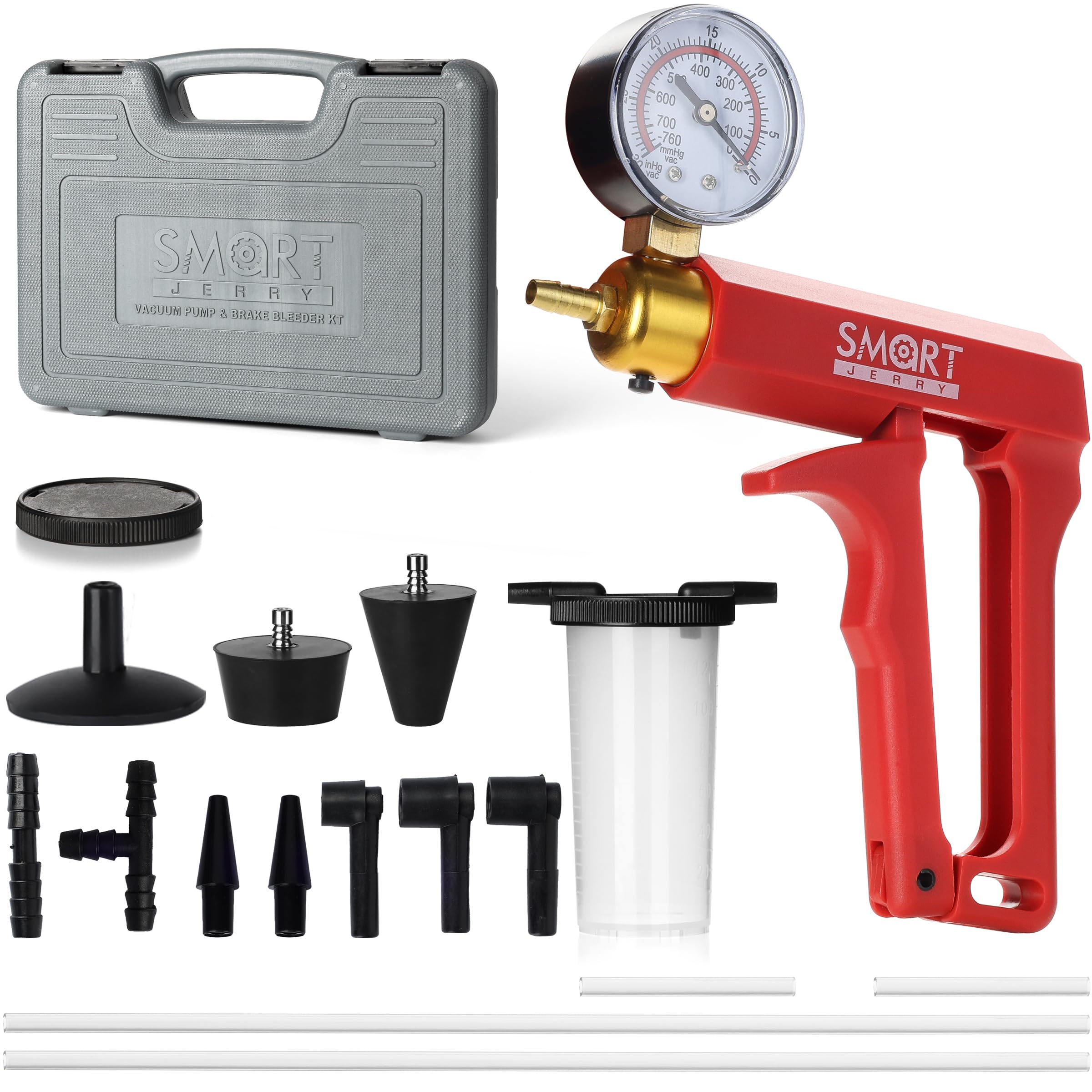 SMART JERRY Brake Bleeder Kit with Hand Vacuum Pump, 2026 Quality Upgraded | Power Steering Vacuum Bleeder, One Person Brake Fluid Pump for Brake Bleeding, Brake Bleed Pump with Pressure Gauge