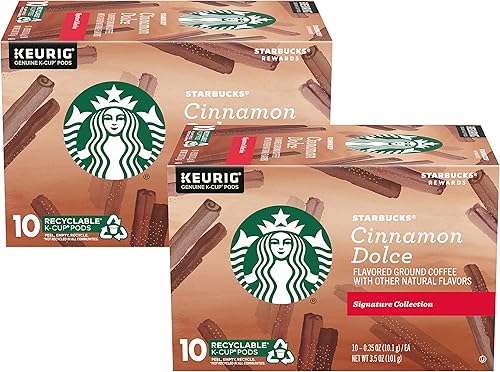 Starbucks Cápsulas K-Cup de café molido saborizado, Cinnamon Dolce, colección Signature de café molido saborizado, K-Cups reciclables, 10 cápsulas