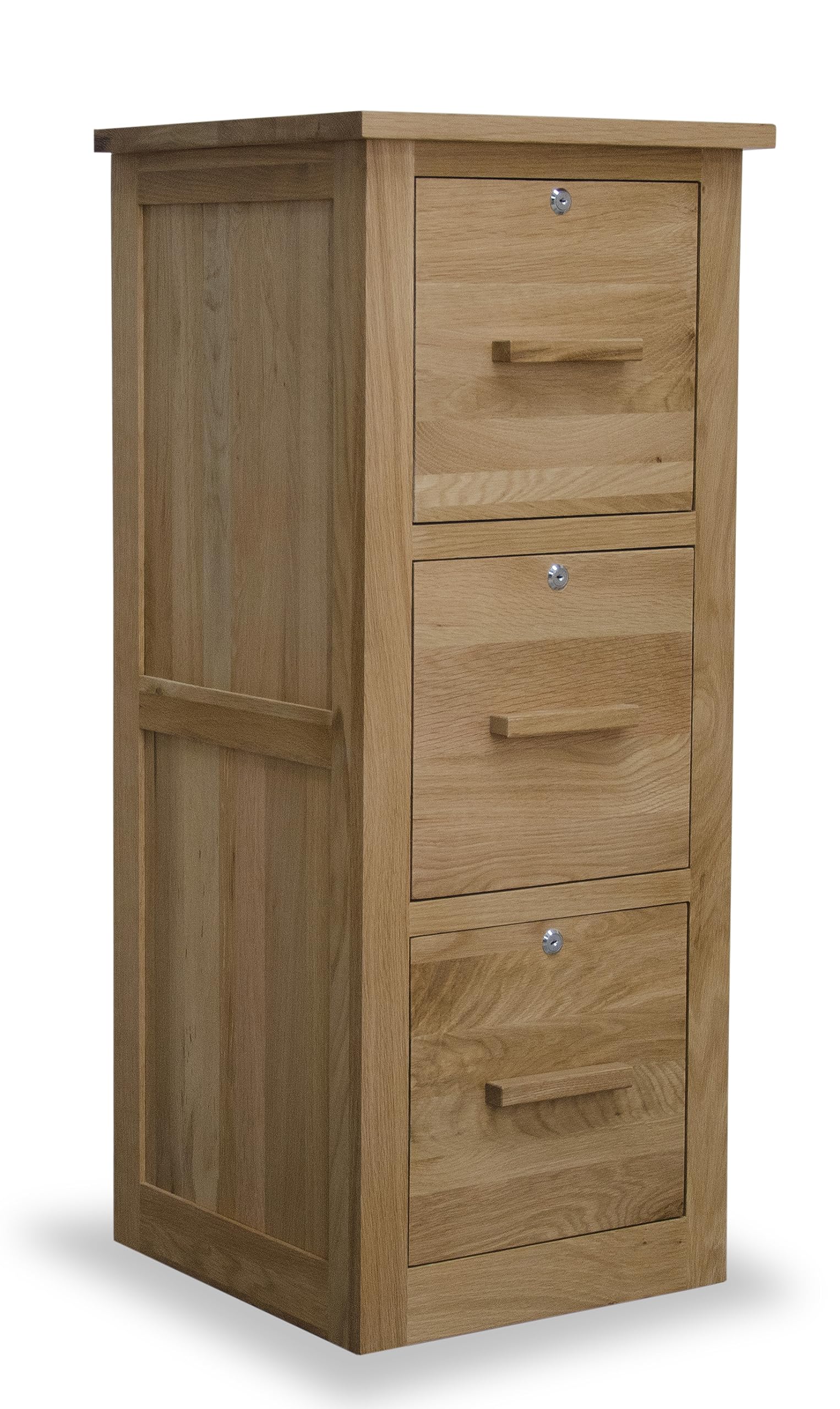 Arden Solid Oak Three Drawer Filing Cabinet - Home Office Furniture - Solid Wood Lockable Storage Drawers For Suspension Files - Fully Assembled - 109 x 46 x 45 cm