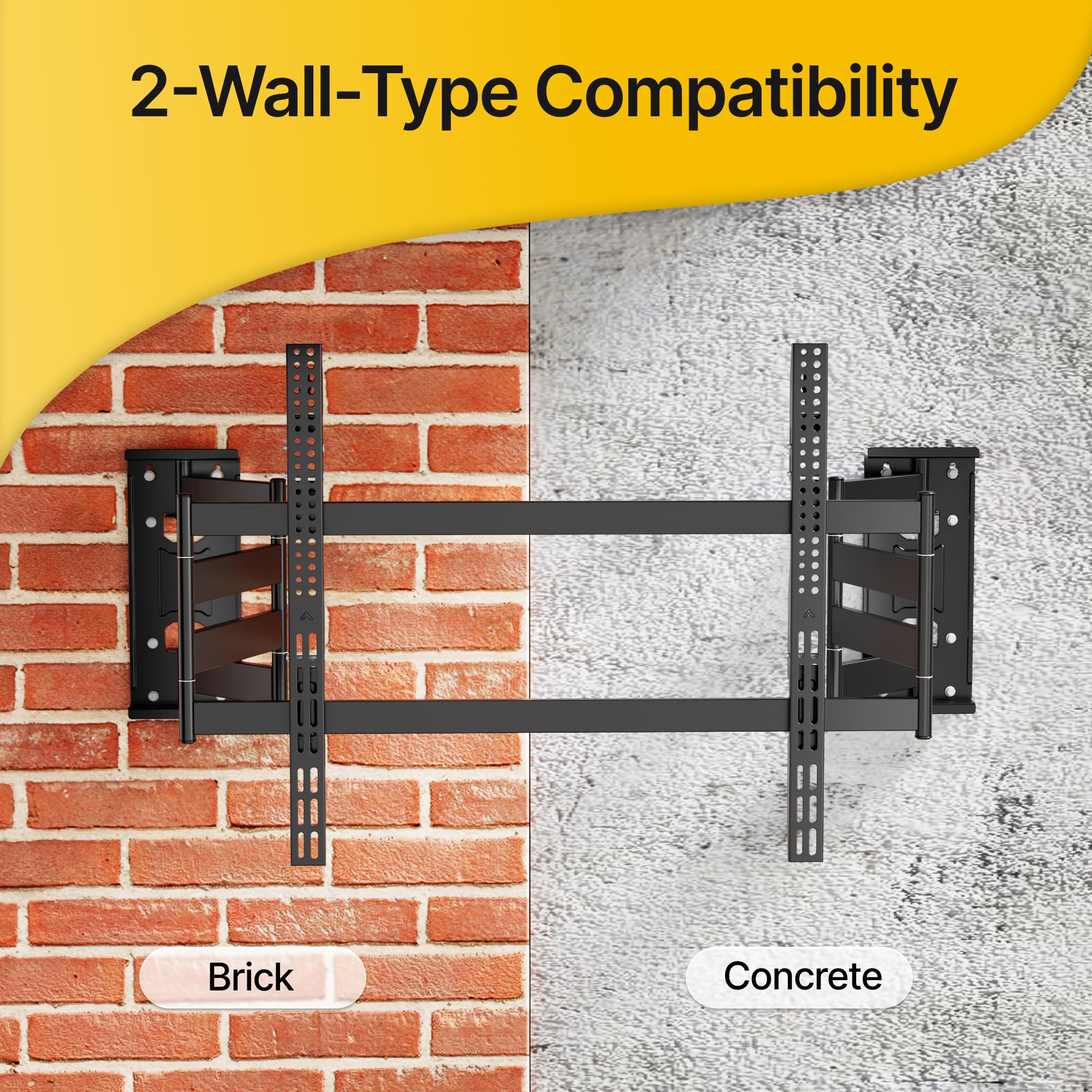 monTEK Soporte de pared de esquina resistente para televisores grandes de 65 a 100 pulgadas, soporte de TV de movimiento completo con brazo articulado de 19.3 pulgadas de largo, brazo de pared doble