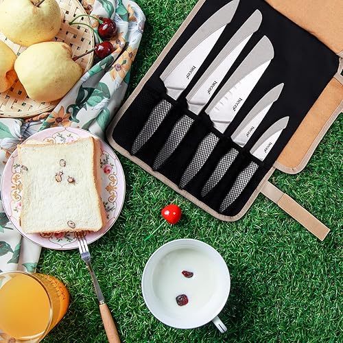 Miniatura 7 de hecef Juego de cuchillos de cocina de estilo vintage, resistentes a los arañazos, cuchillos mate para acampar con 5 ranuras de tela Oxford