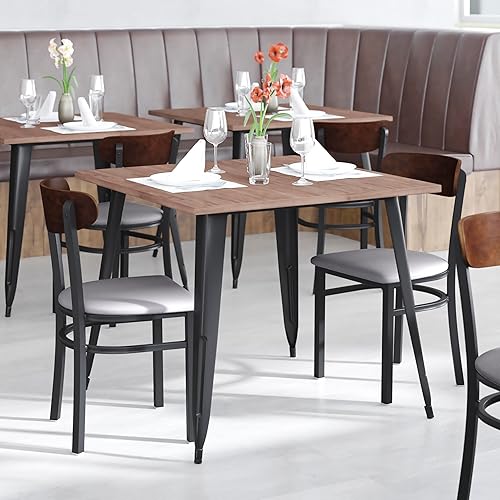 Miniatura 240 de Flash Furniture Wright - Silla de comedor de grado comercial, asiento de madera maciza con acabado de nogal y respaldo de boomerang, 500 libras de