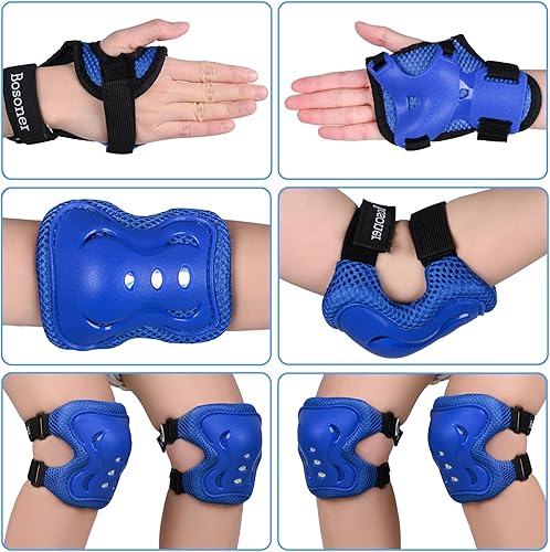 Vista 3 de BOSONER - Rodilleras y coderas para niños y jóvenes, equipo de protección para patines de ruedas, ciclismo, BMX, bicicleta, patineta, patinaje