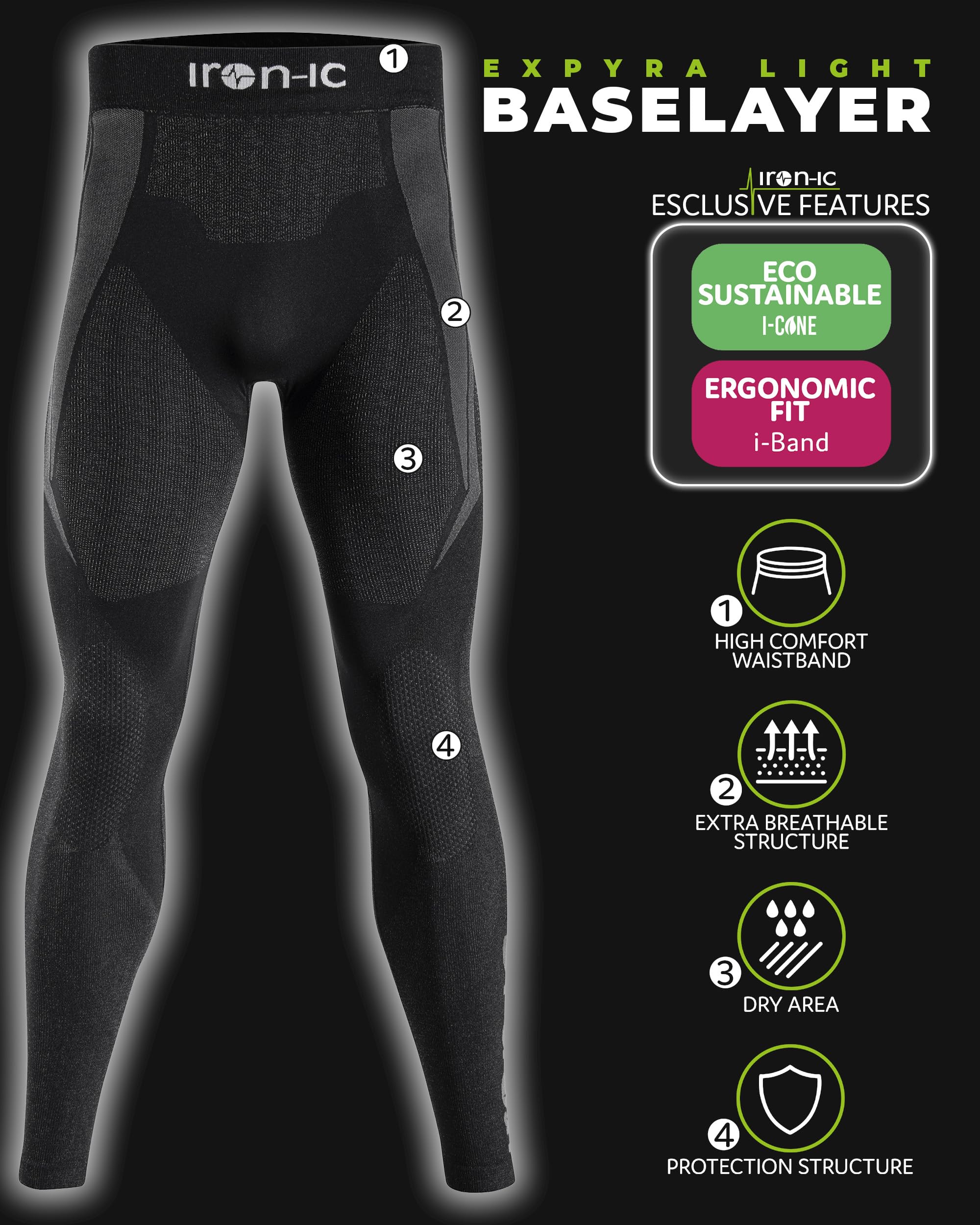Iron-Ic - Leggings Tecnici Uomo Seamless Termici THERMIC Compressione e Traspirazione Avanzata con Fitting Slim - Art. 600303