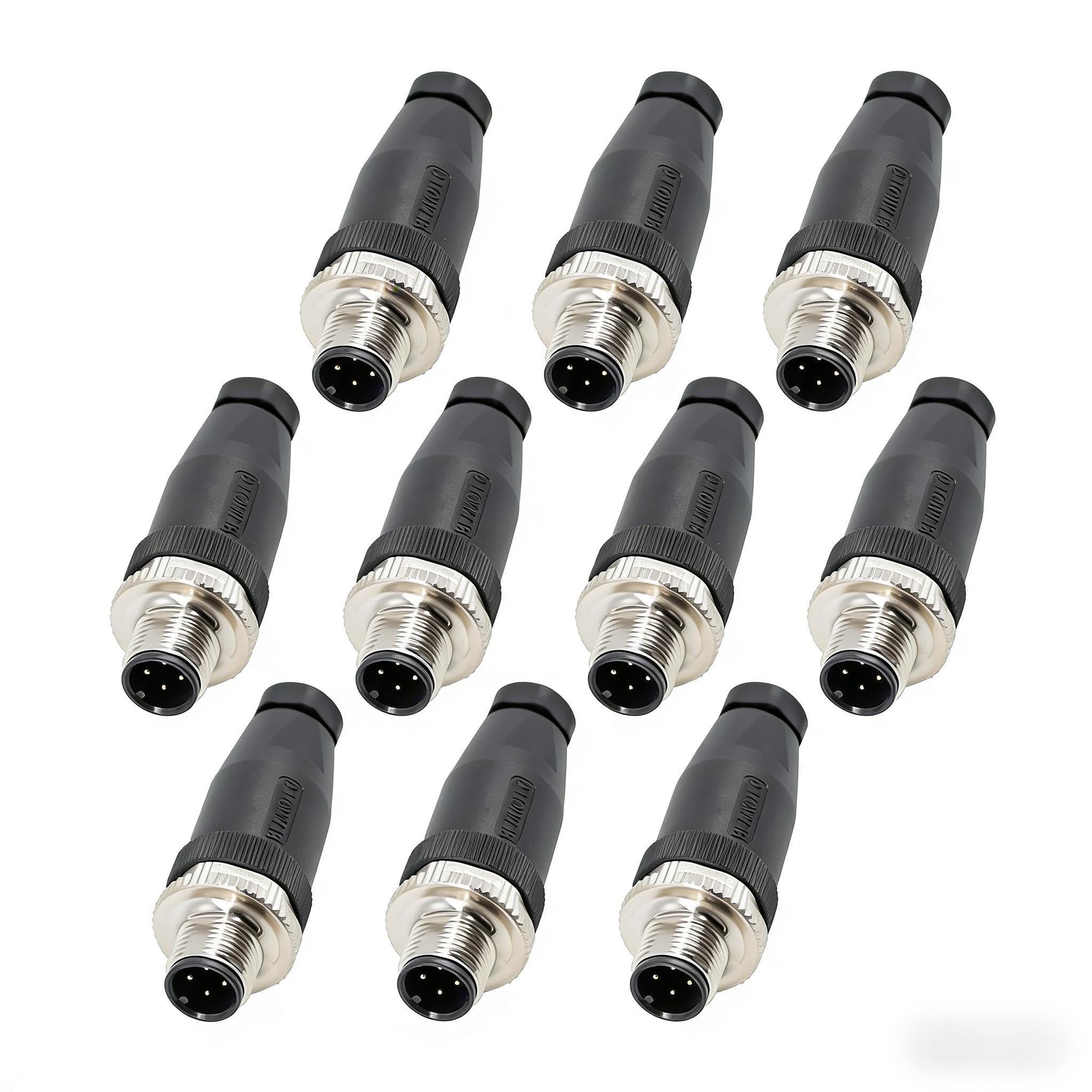 Elecbee 10 Unidades M12 4 Polos Conector de Cable de Sensor A Code, Fusible de Rosca, M12, Conector Redondo, IP67, Resistente al Agua, Conector Redondo Industrial para Exteriores