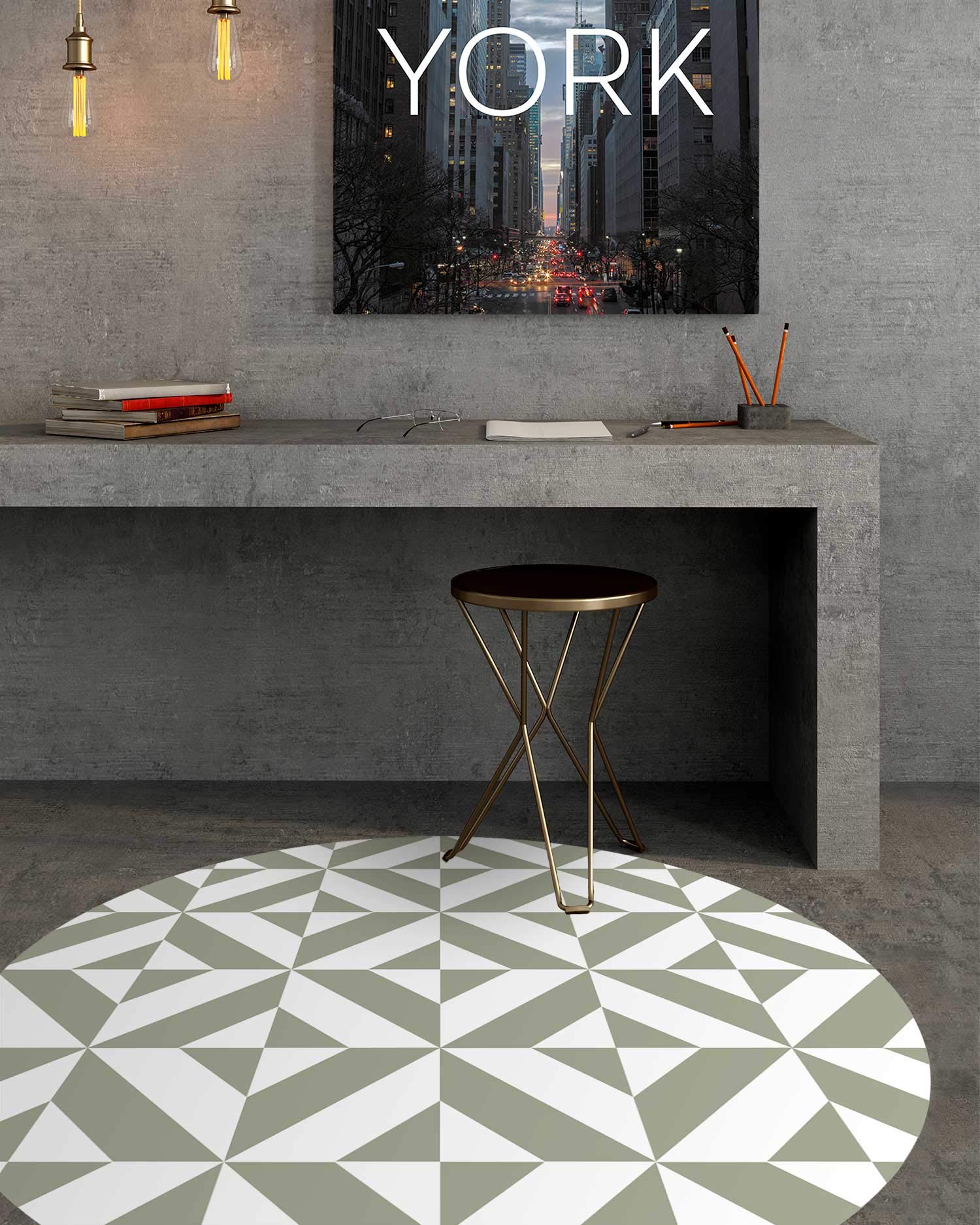 Panorama Alfombra Vinílica - Modelo Redonda Geometría Verde 100x100 cm - Varios tamaños - Decoración Hogar, Cocina y Salón