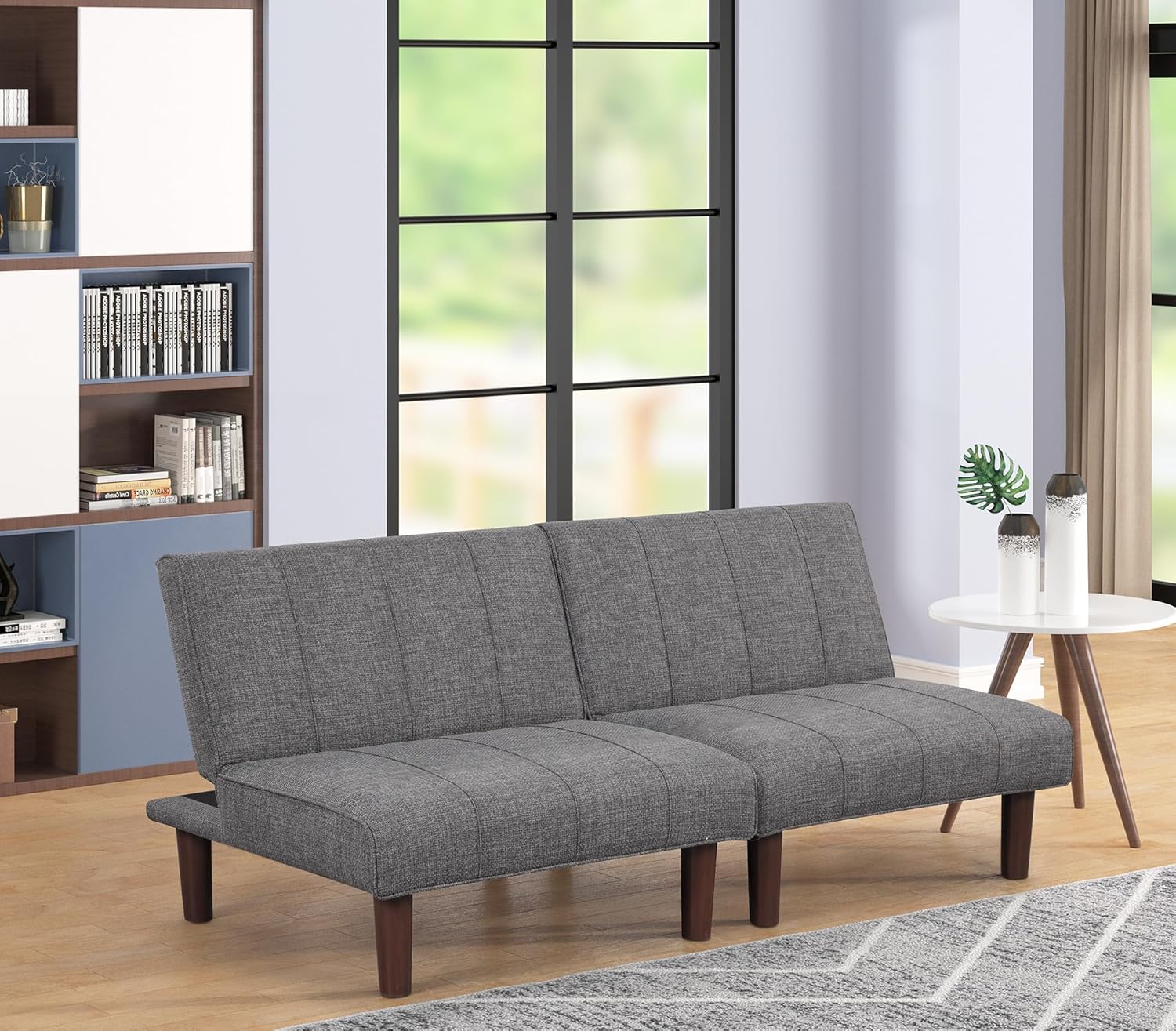 Small Futon Couch, Mini Sofa Couch, Recliner Small Futon, Armless Comfy Living Room Chairs with Adjustable Backrest, Futon Chair for Small Space, Office, Reception, Dark Grey, 1 Pack, 305DR1