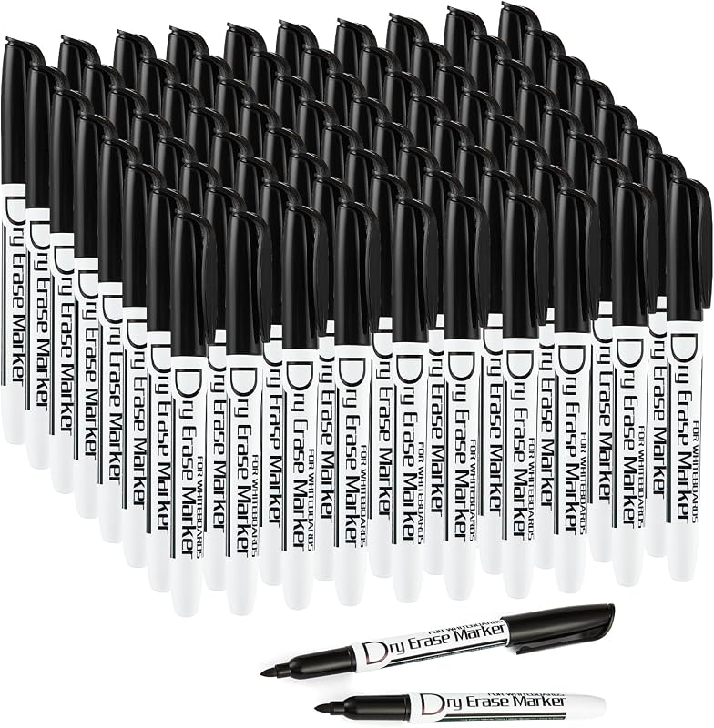 Volcanics Black Dry Erase Markers, Fine Tip, Low Odor, 80 Pack | Dry Erase Pens, Thin Point Whiteboard Markers for Glass, Calendars, Office, School, Home, Easy Erase, Quick Dry Black Ink