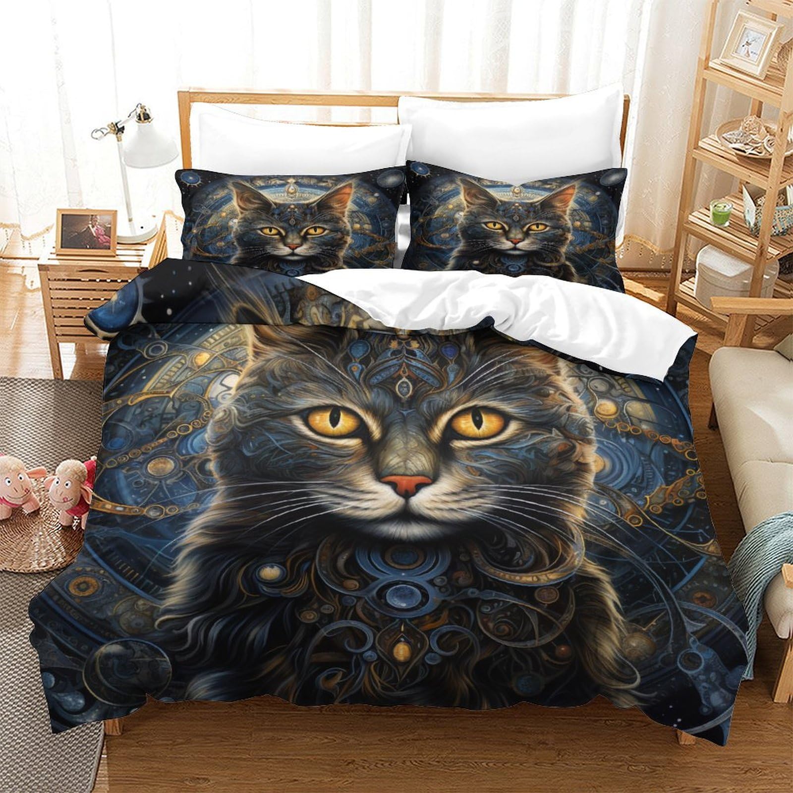 Housse de couette chat 3 pièces en microfibre douce et respirante
