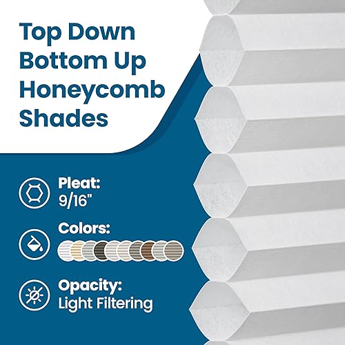 Miniatura 6 de BlindsAvenue - Persiana celular sin cable, se desliza hacia arriba y hacia abajo, célula única de 916, Filtrado de luz, Blanco...