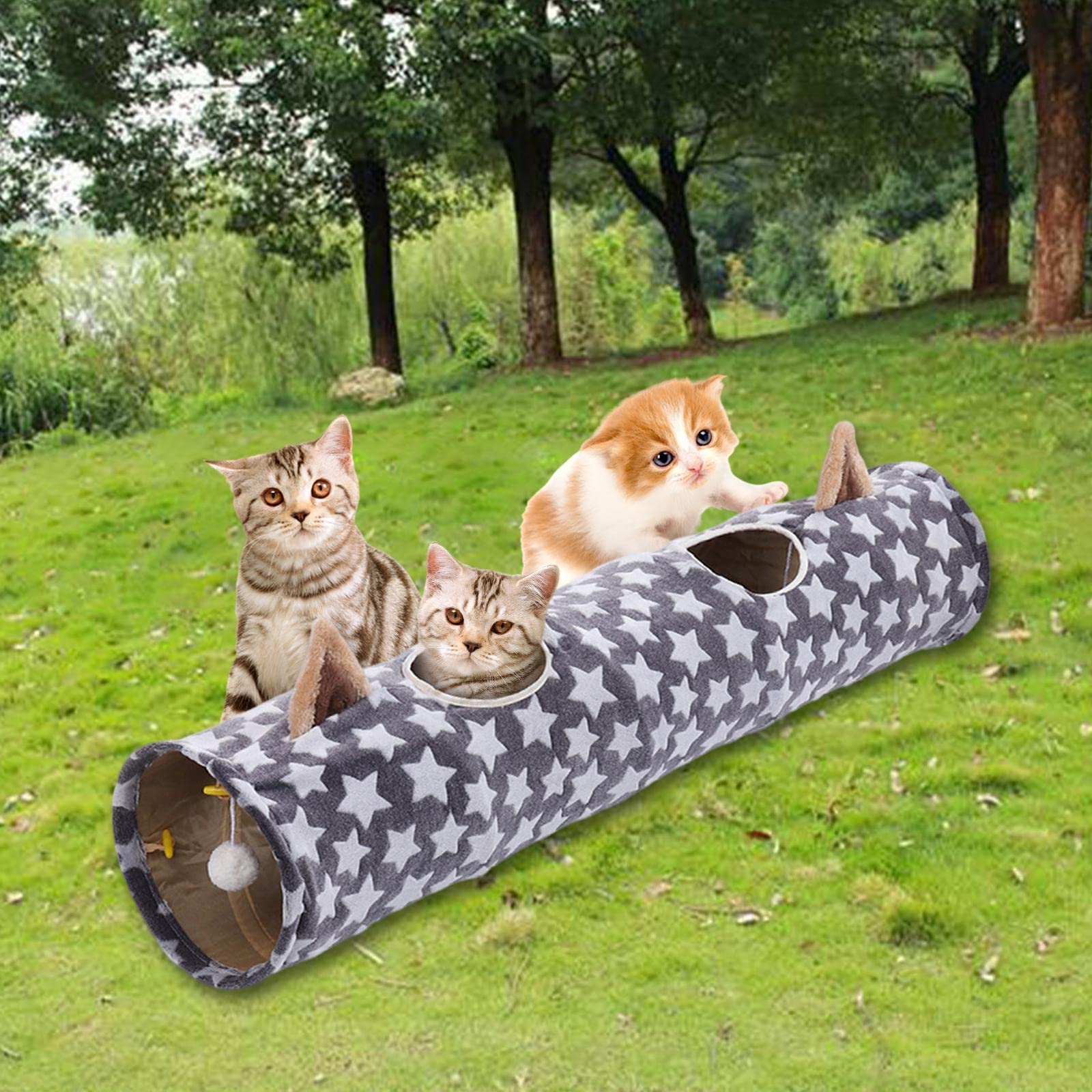 Katzentunnel Interaktives Katzen Kätzchen Spieltunnel Bett Aus Stoff mit Geräuschpapier Und Ball für Wohnung Training Spielen, Stern