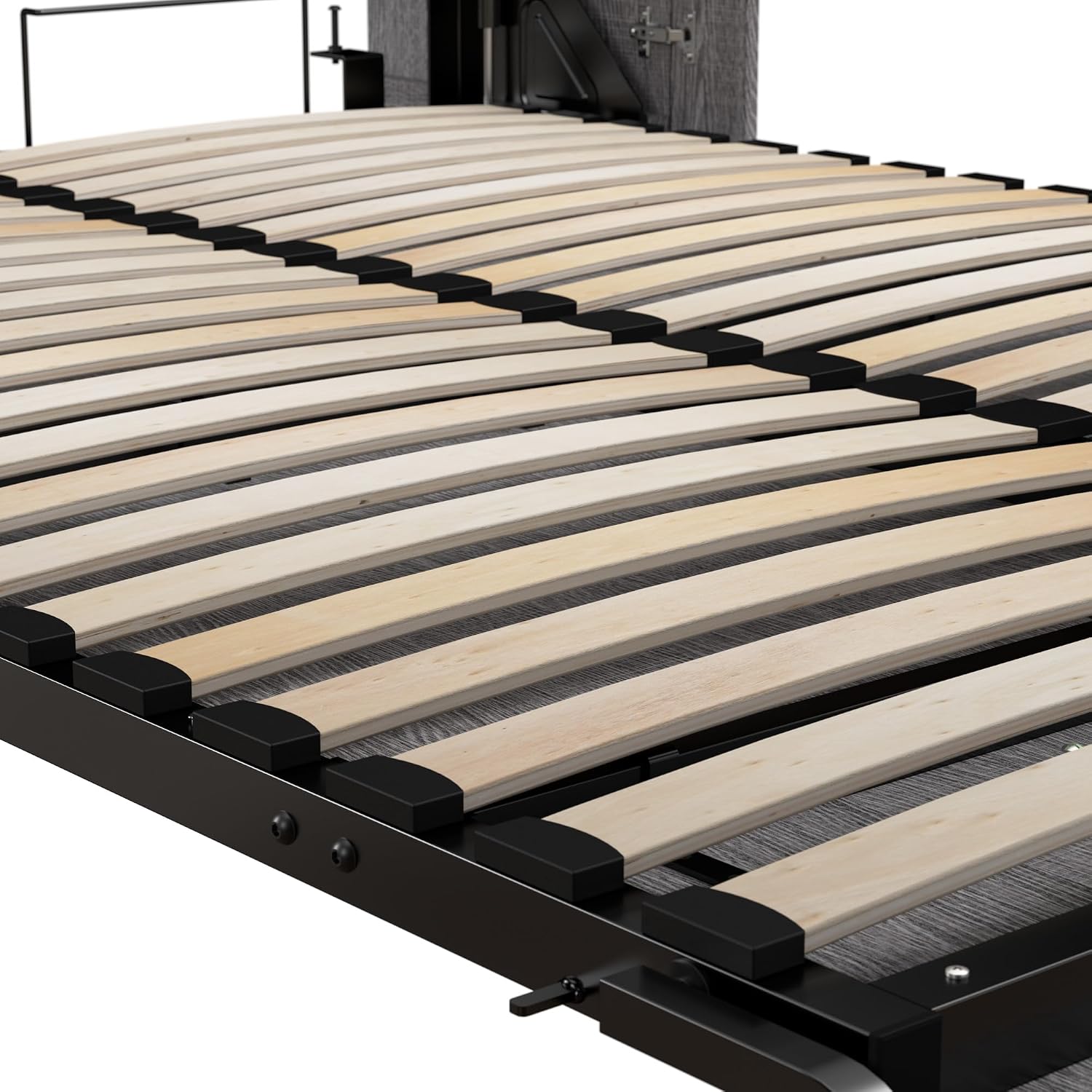 Bestar Orion Full Murphy Bed with Storage Cabinets and Pull-Out Shelf (120W) in Bark Grey and Graphite, Sleeping Arrangement with Shelves