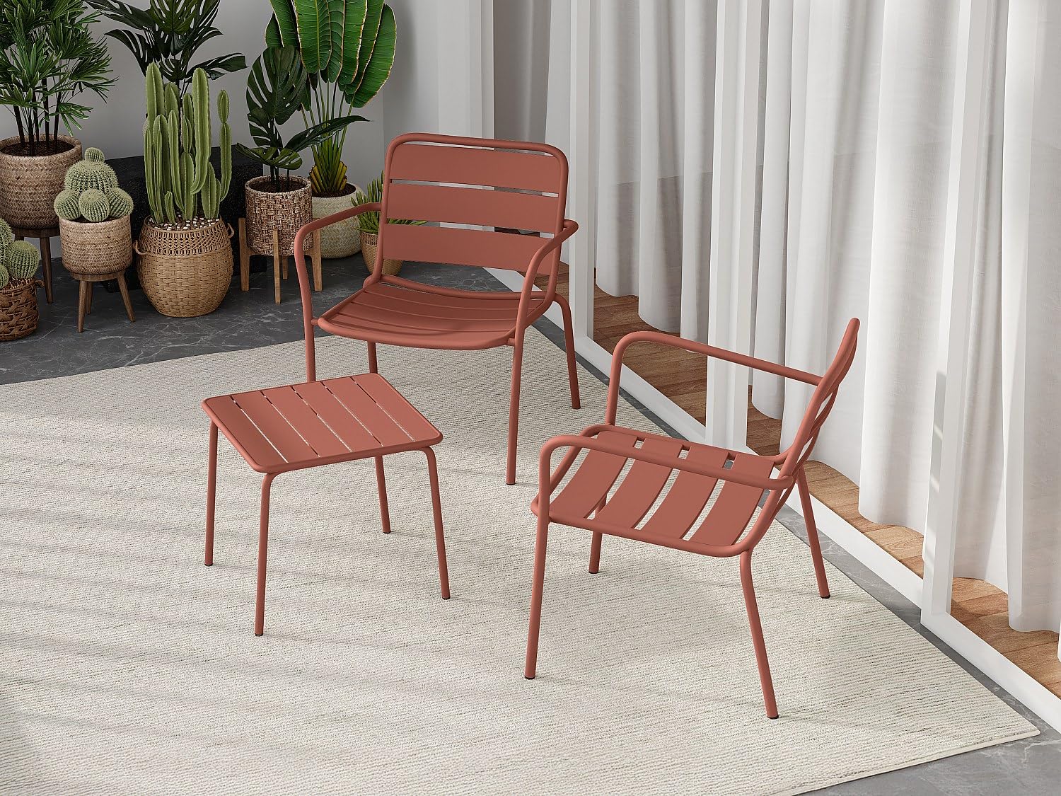 Vente-unique - Table d'appoint de Jardin en métal carrée - Terracotta - MIRMANDE de MYLIA