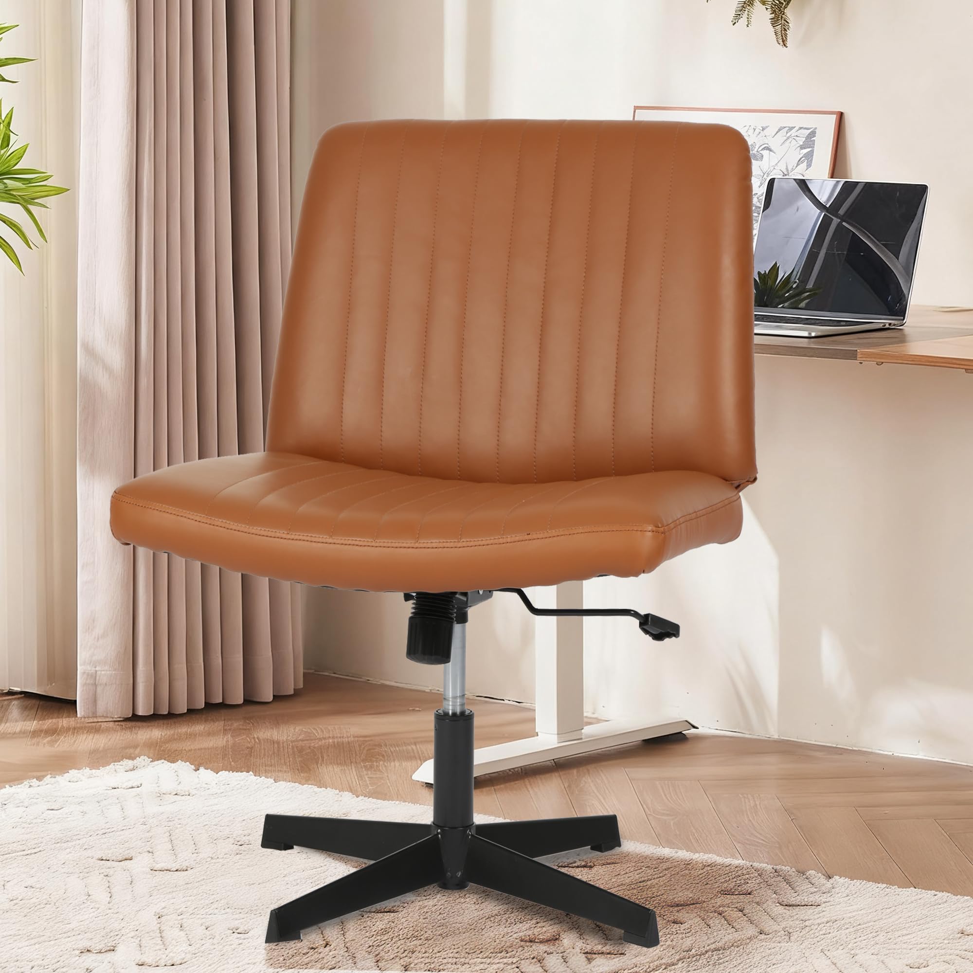 Cross Legged Office Chair Height Adjustable Criss Cross Chair No Wheels Mid Back Armless Wide Desk Chair for