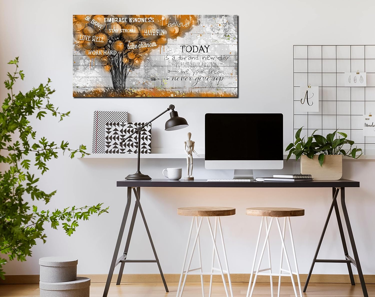 Inspiration Quotes Brown Tree Pictures Wall-Decor For Bedroom - Positive Quotes Canvas Wall Art For Living Room - Motivational Posters For Students Ready To Hang Size 20" x 40"