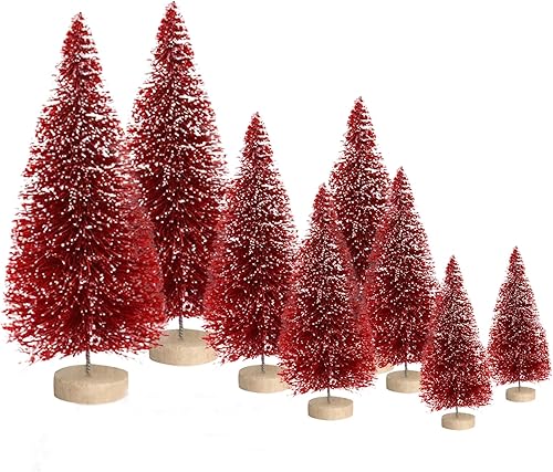 Mini árboles de Navidad, árboles artificiales de pino de Navidad, árboles de nieve de sisal en miniatura con base de madera para decoración de