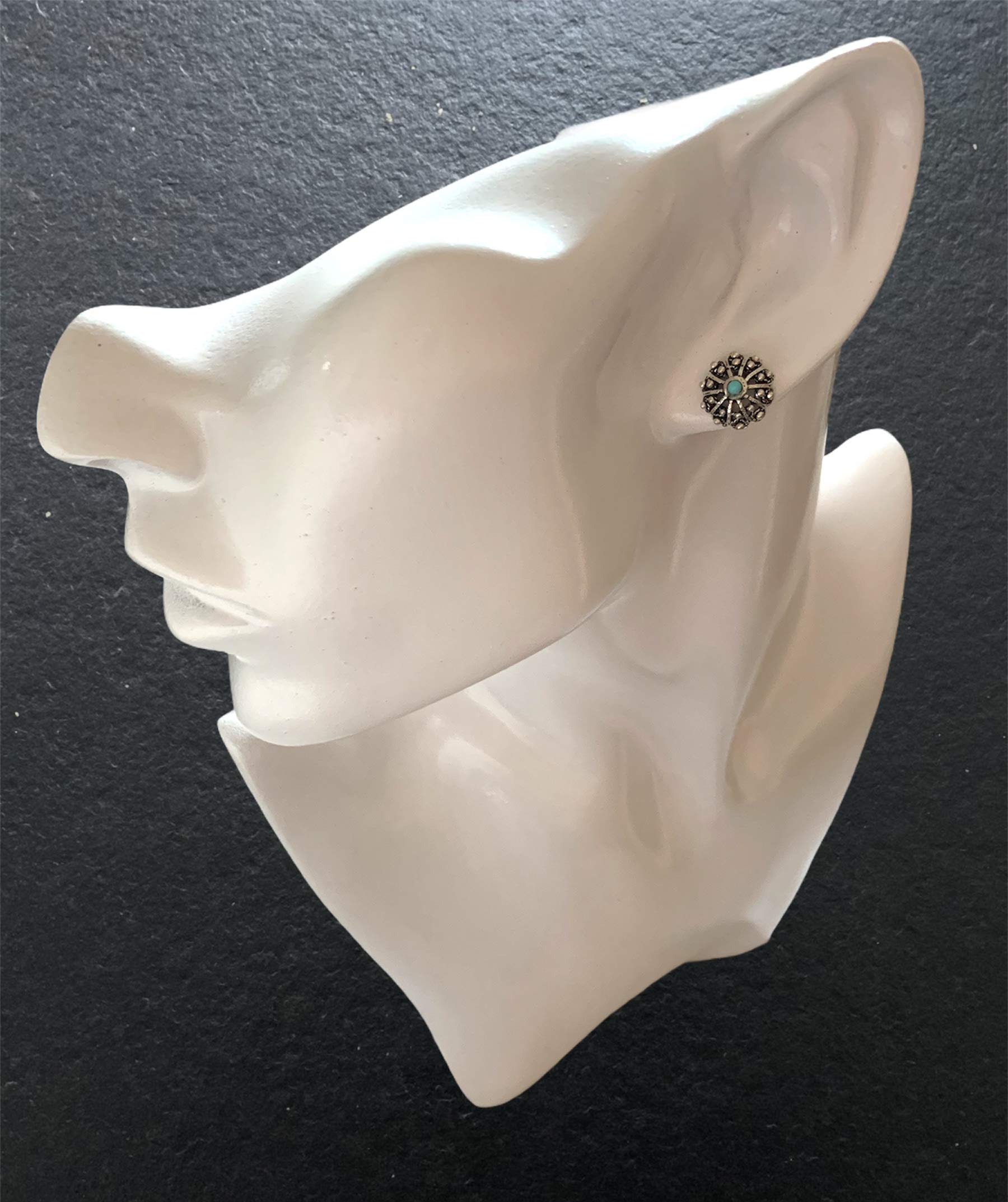 Orecchini BOTTONE Sardo con pietra centrale diametro 1 cm, Argento brunito