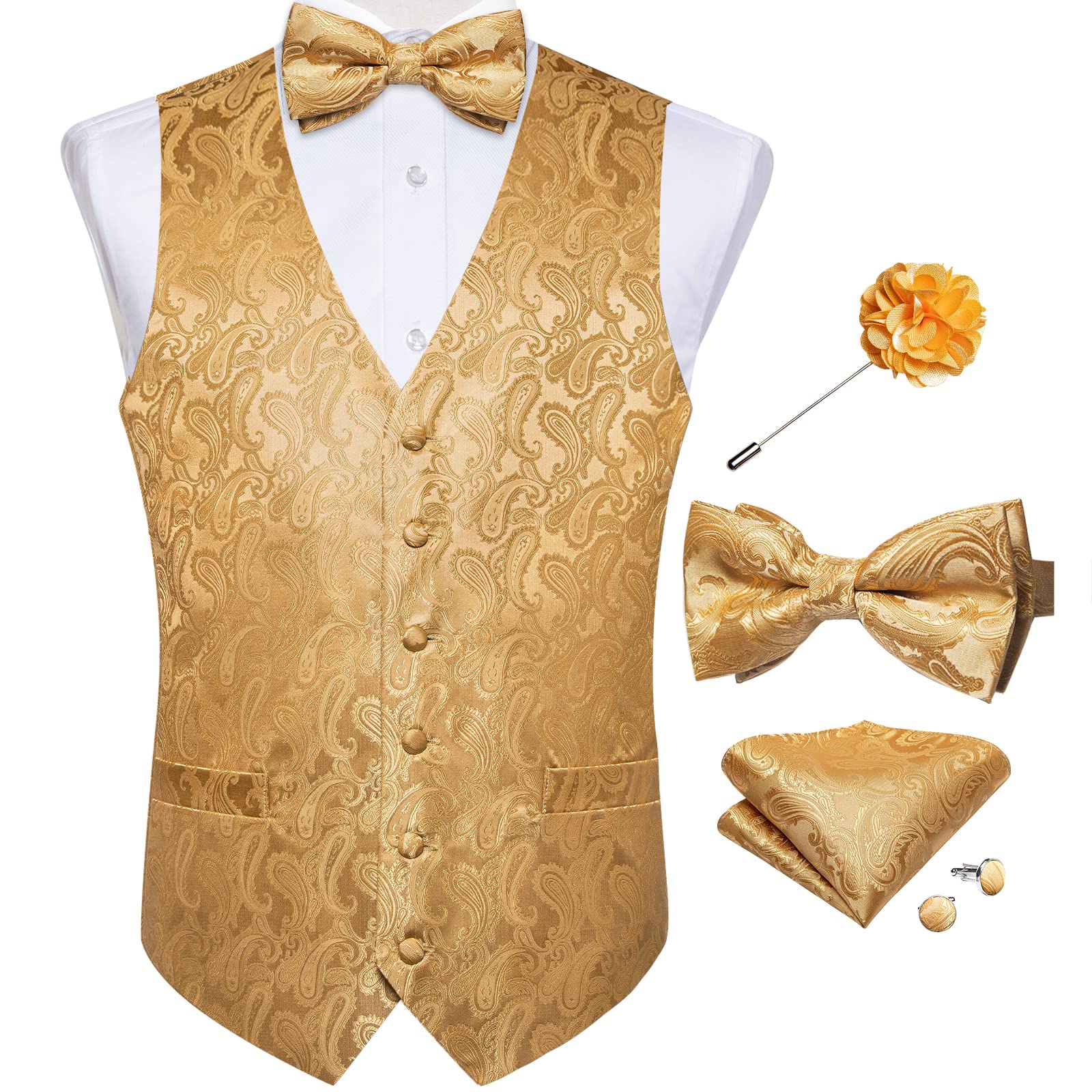DiBanGu Mens Paisley Suit Vest Bowtie Formal/Casual Dress Waistcoat