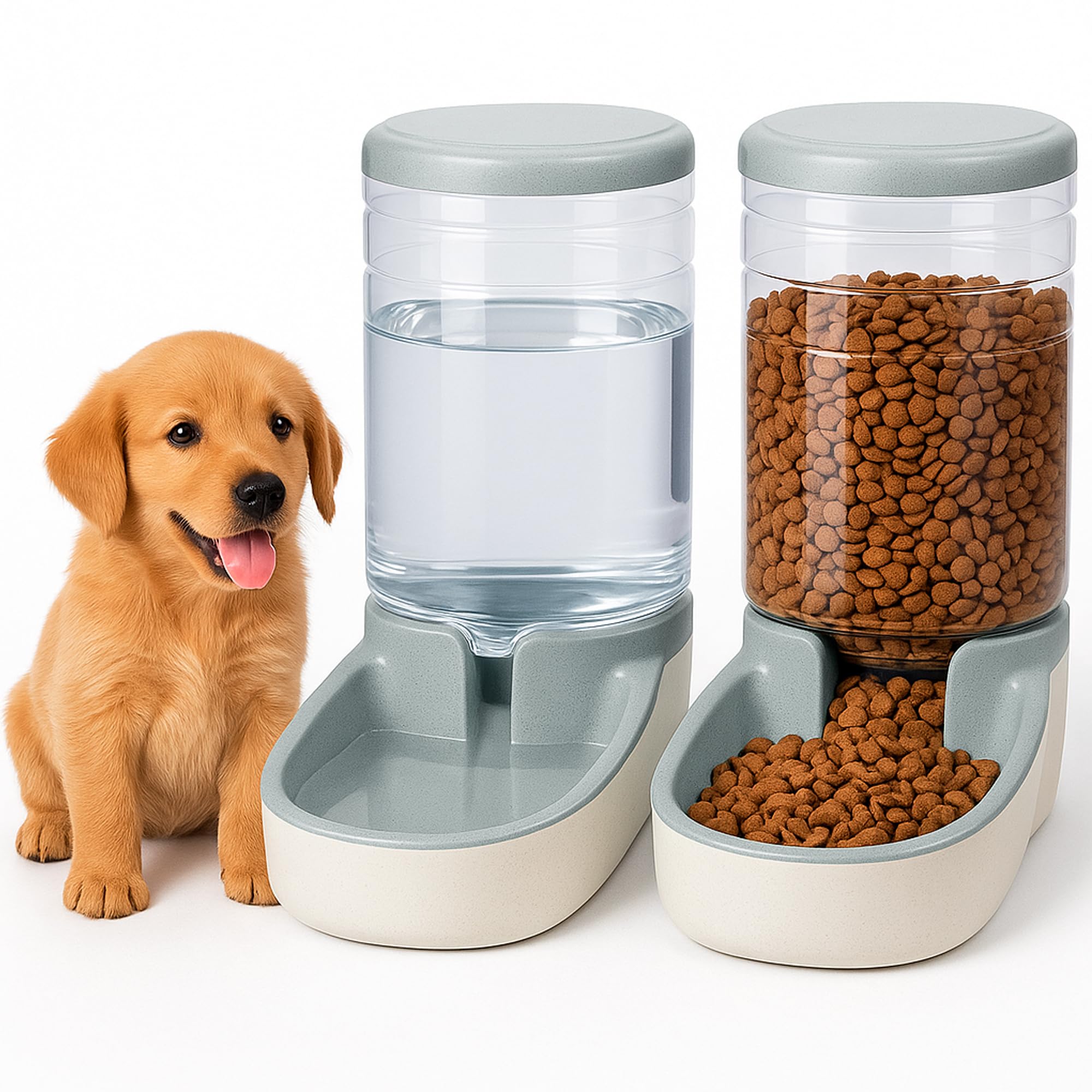Edipets, Dispensador para Gatos y Perros, Comida y Agua, Pack 2 Unidades, Automático, 3.8 L c/u, Comedero, Alimentador y Bebedero para Mascotas (Gris)