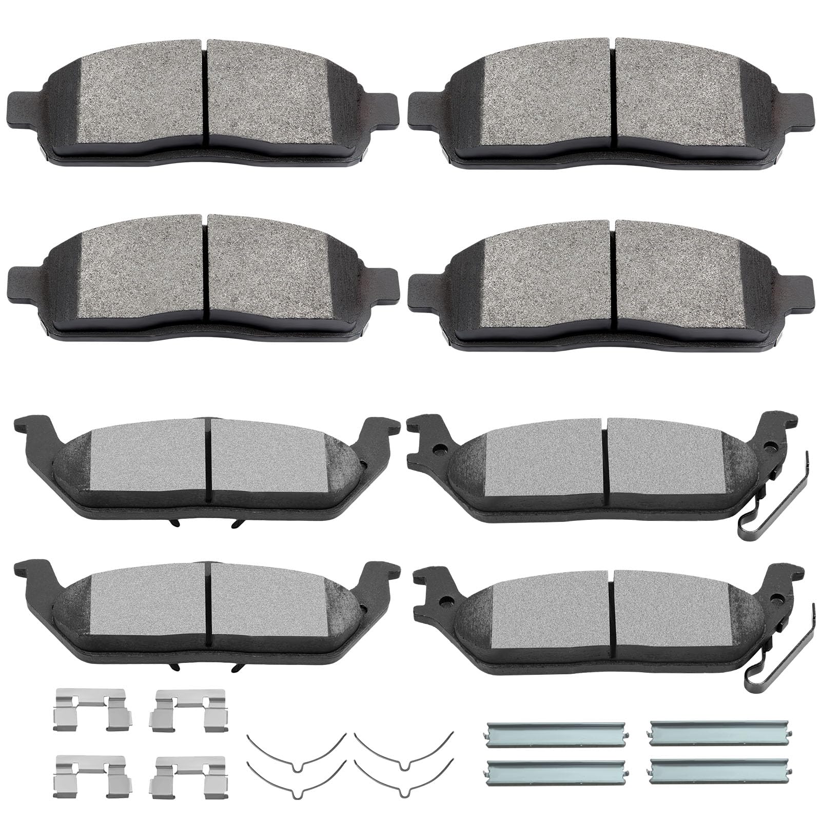 SCITOO D1083 D1012 Front Semi-Metal Rear Ceramic Brake Pads Sets | Fit For Ford For F-150 2004 2005 2006 2007 2008 2009,For Lincoln For Mark LT 2006 2007 2008; 8PCS w/Hardware